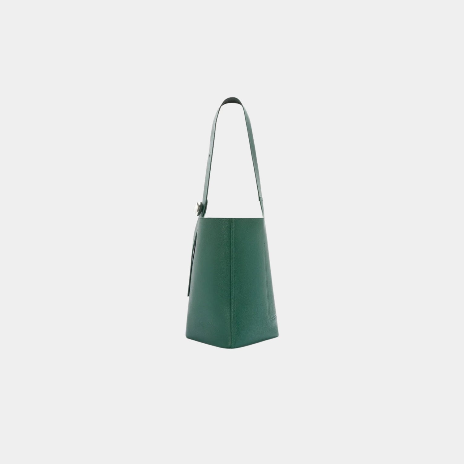 Loewe Large Pebble Bucket In Supple Grained Calfskin, Evergreen, Side