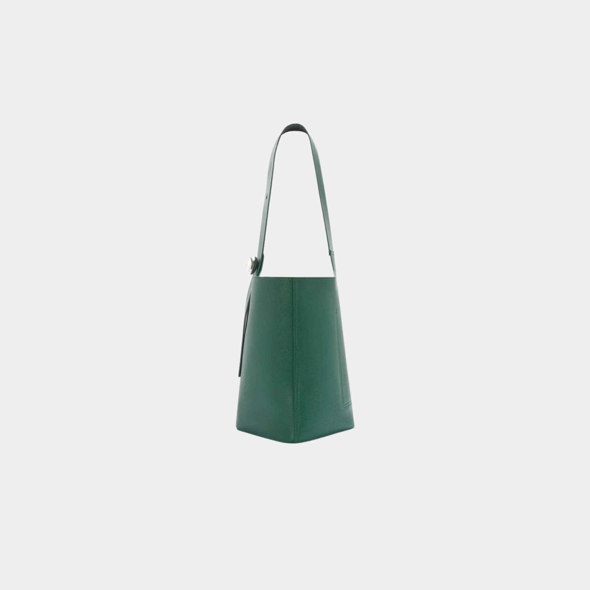 Loewe Large Pebble Bucket In Supple Grained Calfskin, Evergreen, Side
