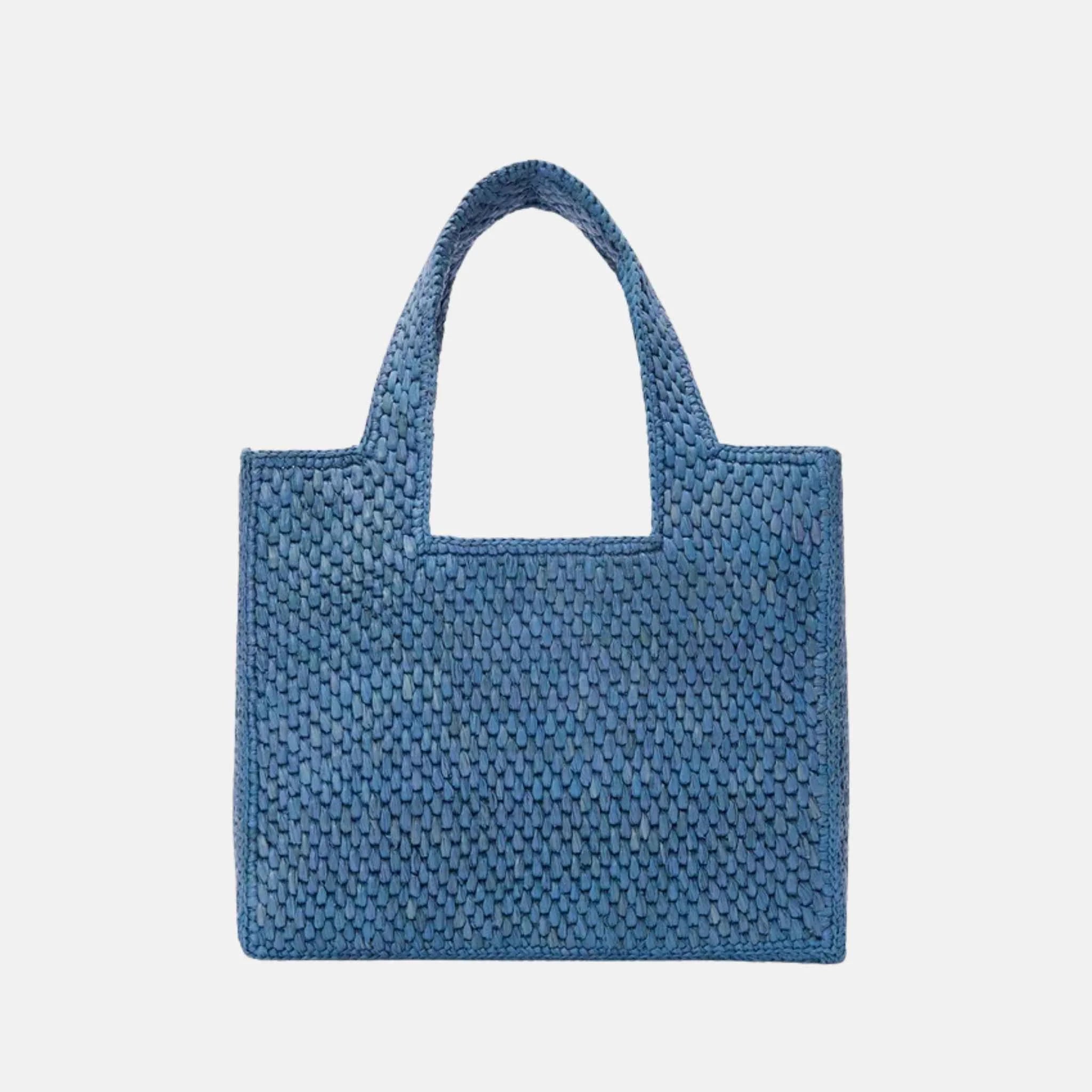 Loewe Medium Font Tote in Raffia, Light Blue, Back