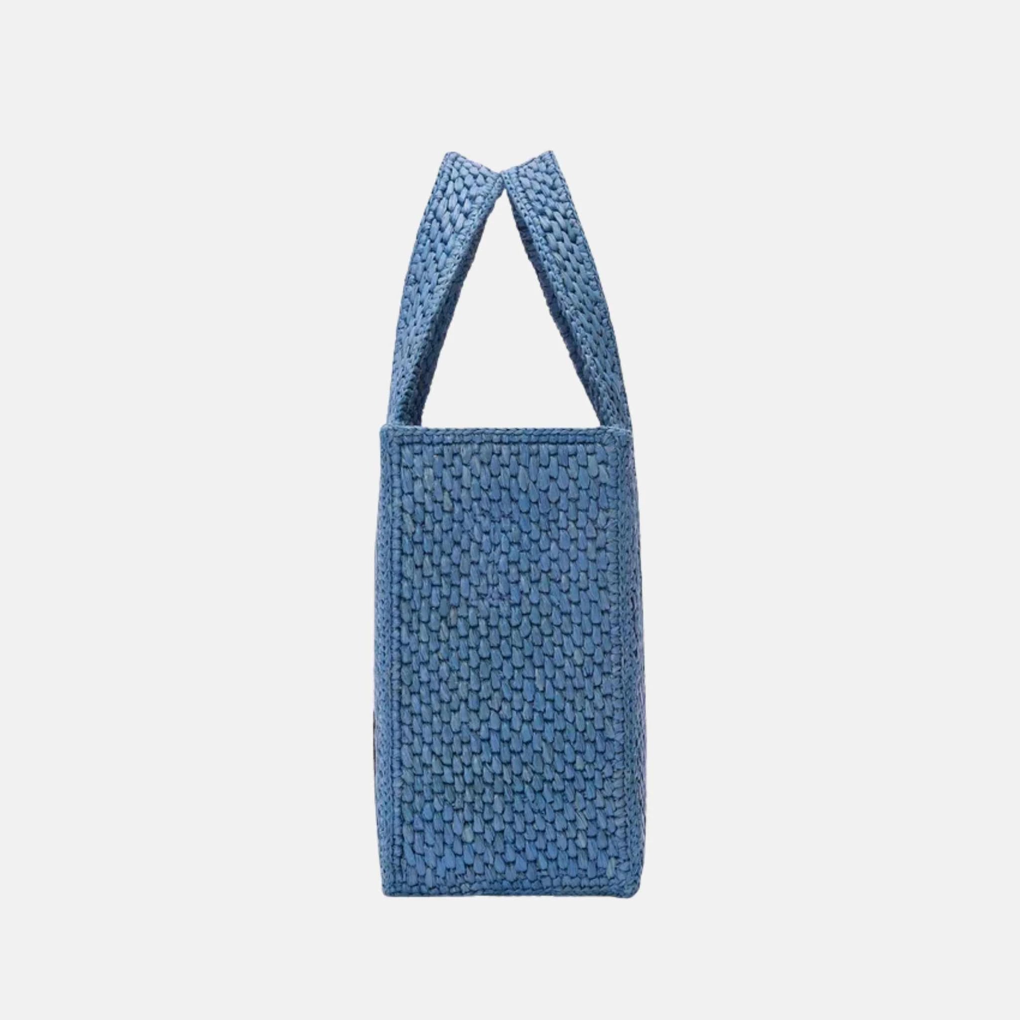 Loewe Medium Font Tote in Raffia, Light Blue, Side