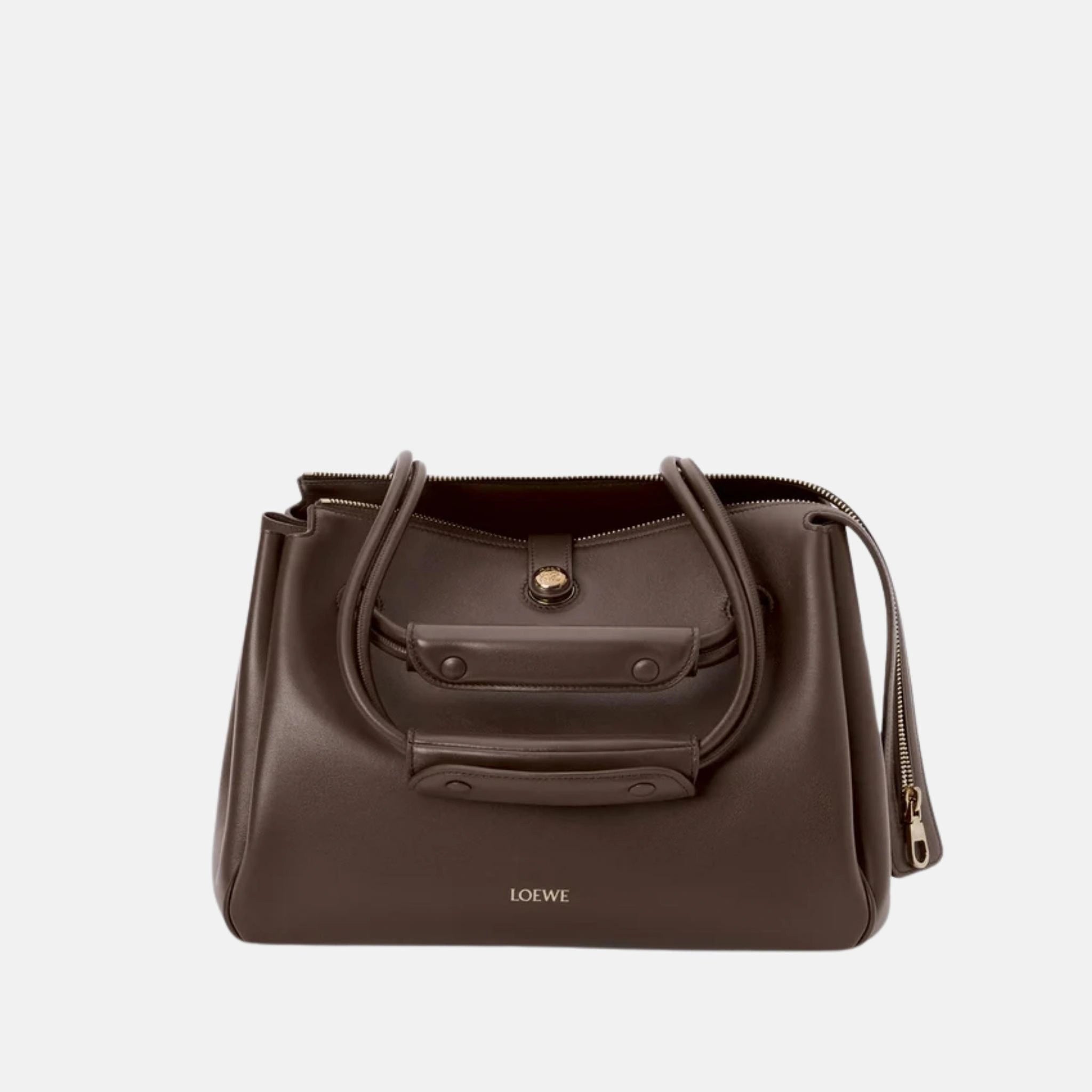 Loewe Medium Madrid Bag in Supple Calfskin, Dark Brownie, Front