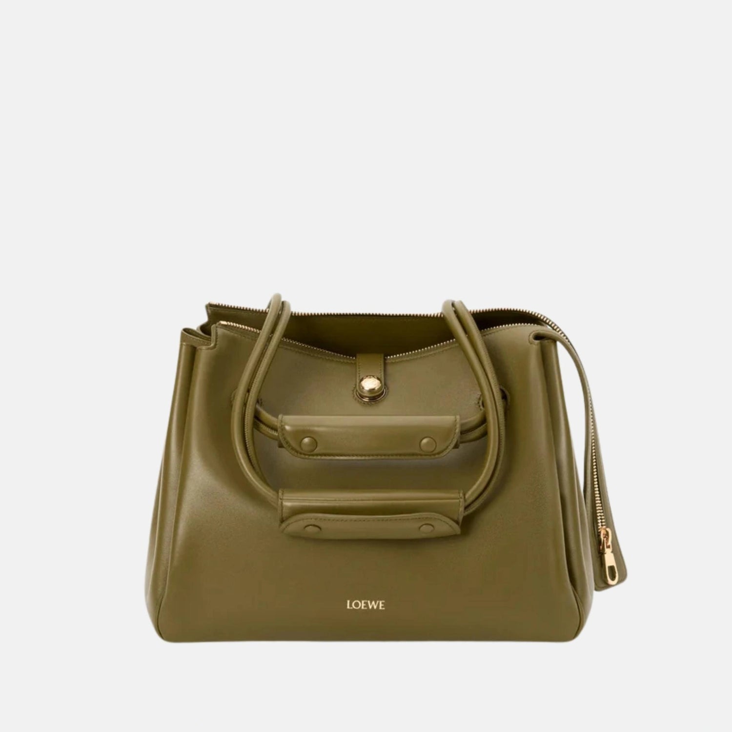 Loewe Medium Madrid Bag in Supple Calfskin, Olive, Front