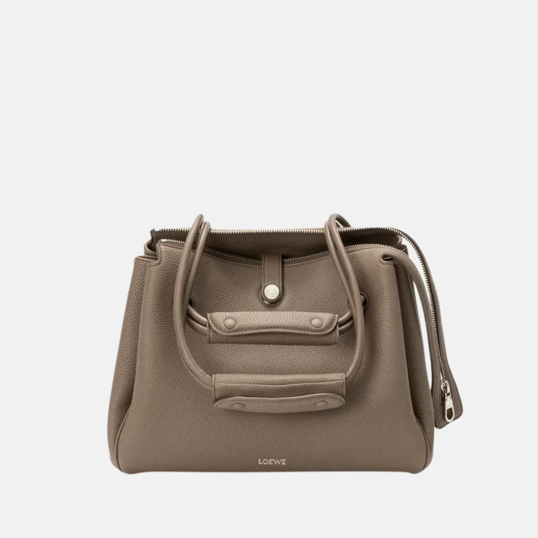 Loewe Medium Madrid Bag in Supple Grained Calfskin, Taupe, Front