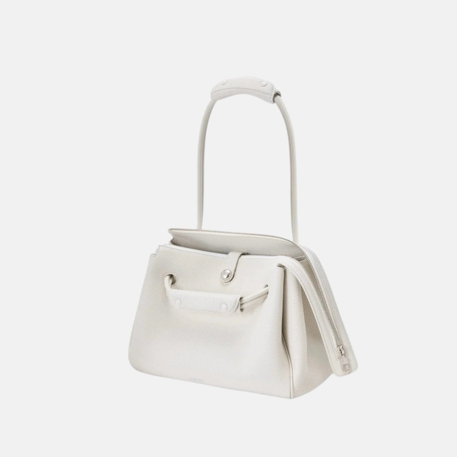 Loewe Medium Madrid Bag in Supple Grained Calfskin, White, Full