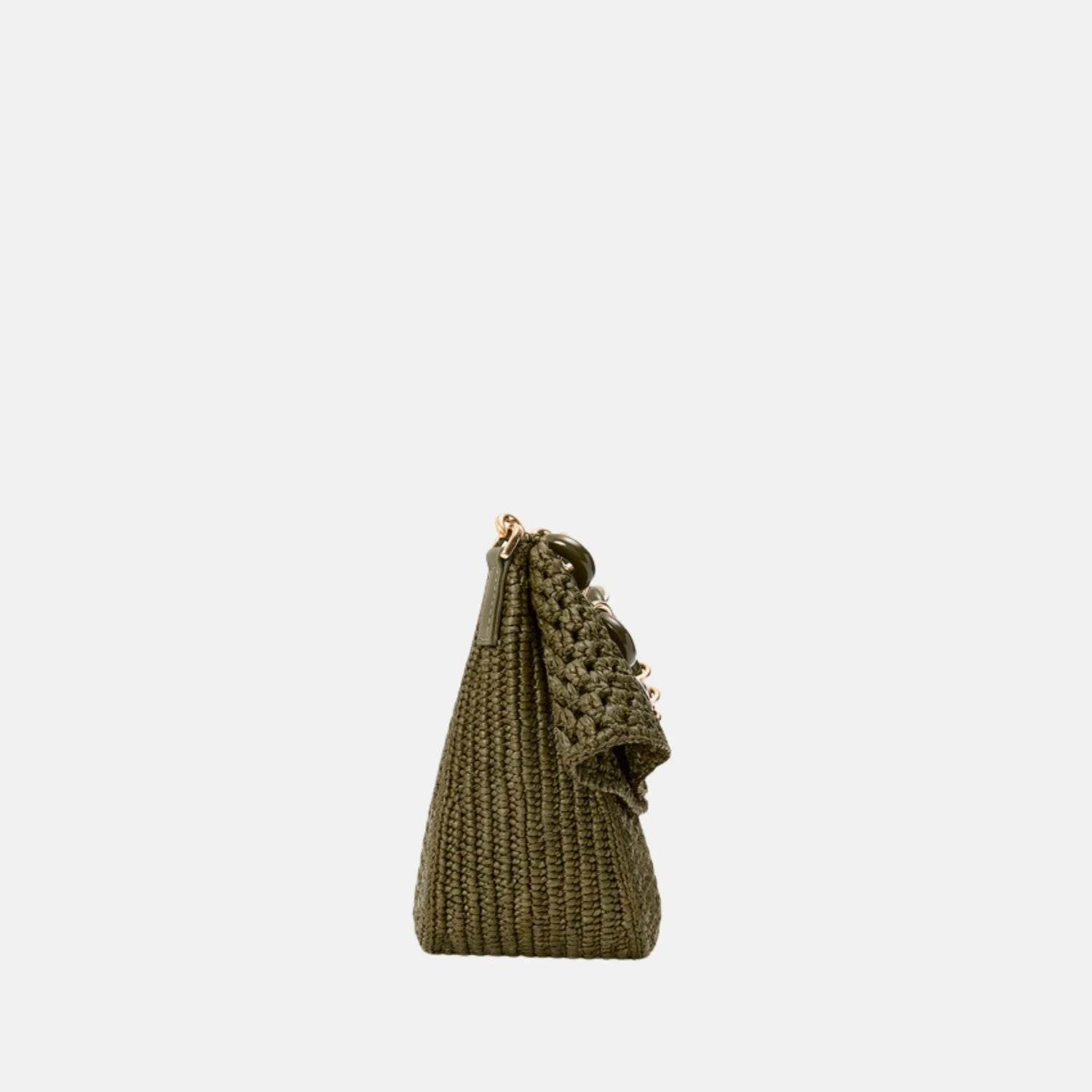 Loewe Medium Ola Bag in Raffia and Calfskin, Dark Khaki, Side