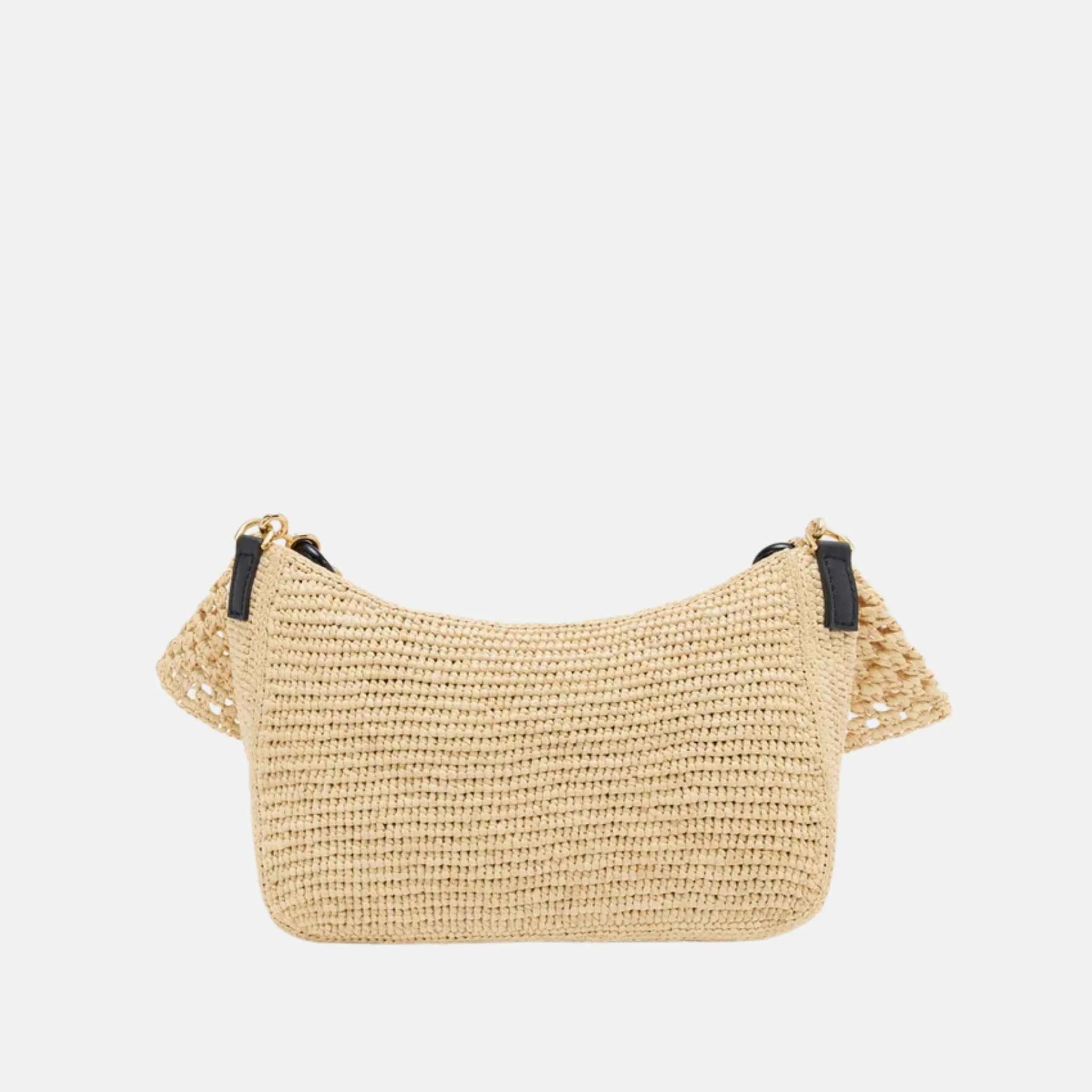 Loewe Medium Ola Bag in Raffia and Calfskin, Natural, Back