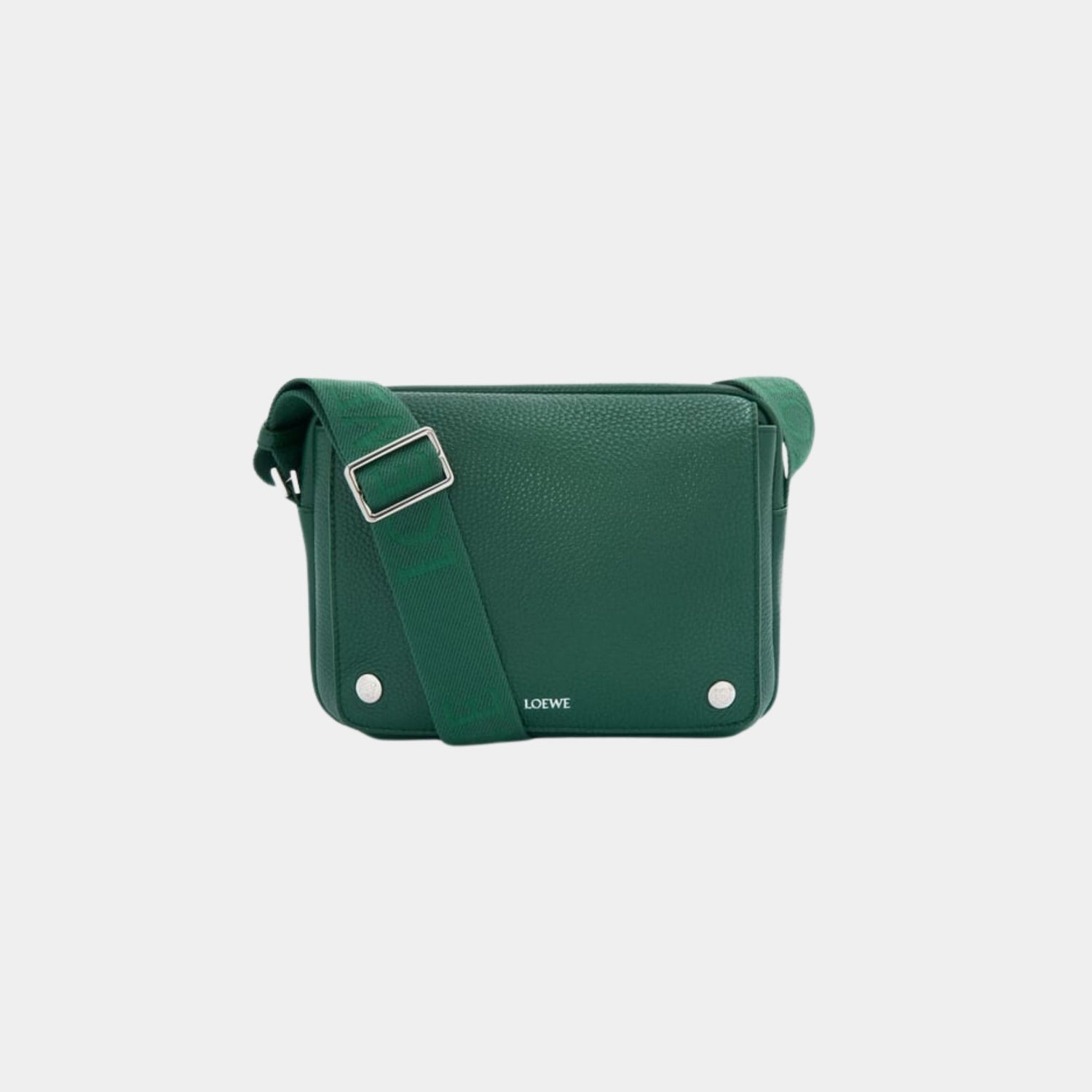 Loewe Medium Pebble Messenger Bag In Supple Grained Calfskin, Evergreen, Front