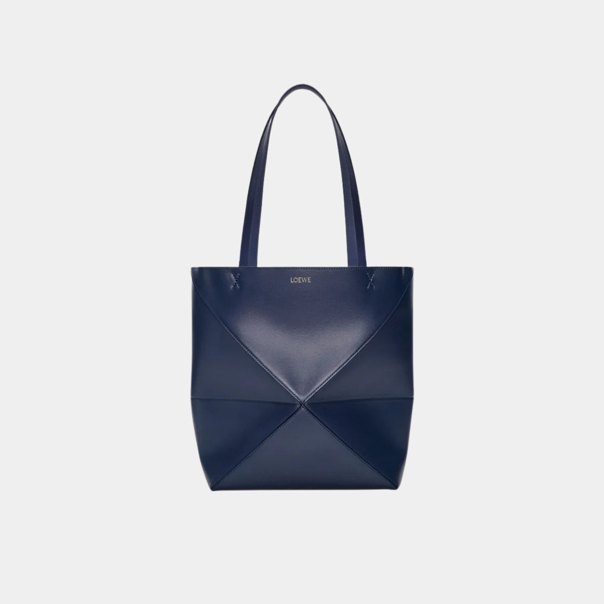 Loewe Medium Puzzle Fold Tote In Shiny Calfskin, Abyss Blue, Front