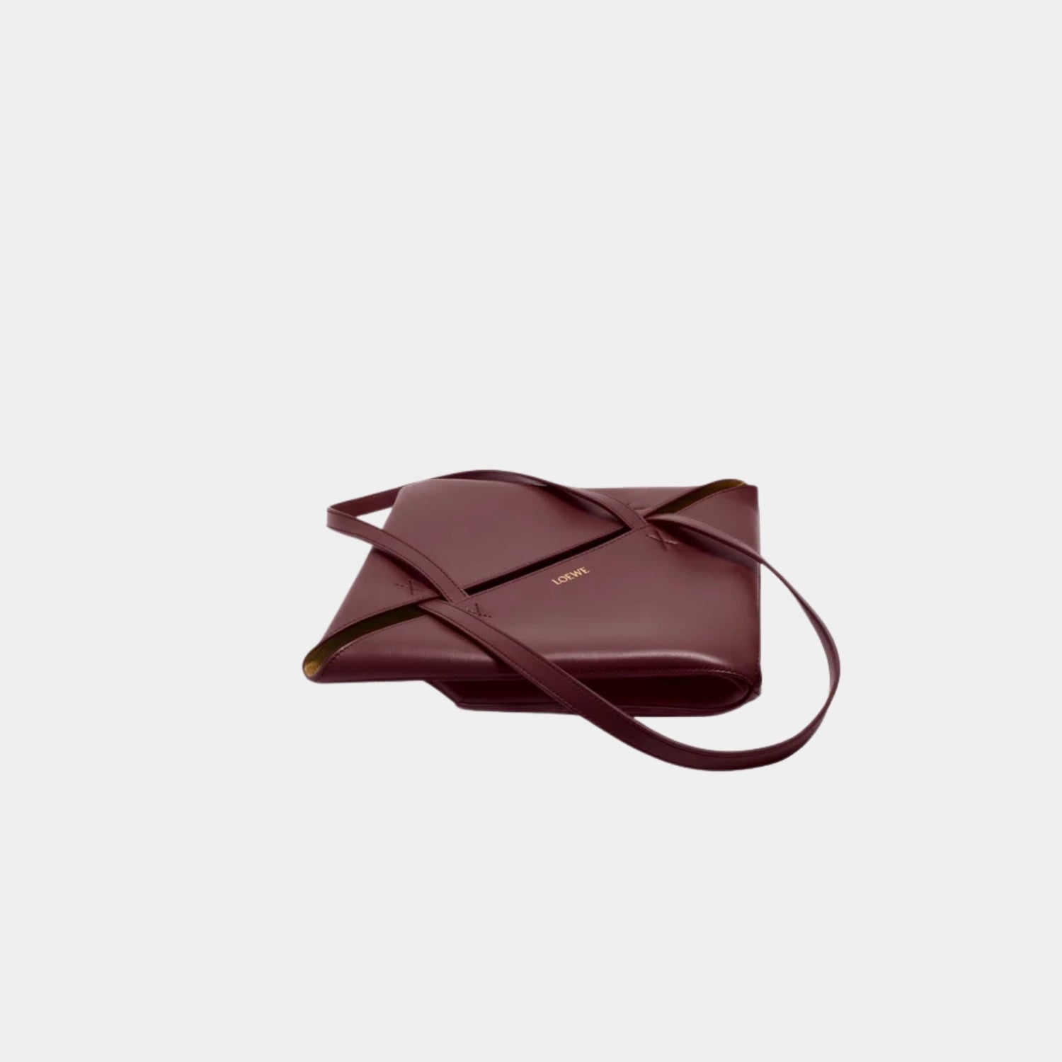 Loewe Medium Puzzle Fold Tote In Shiny Calfskin, Dark Burgundy, Flat