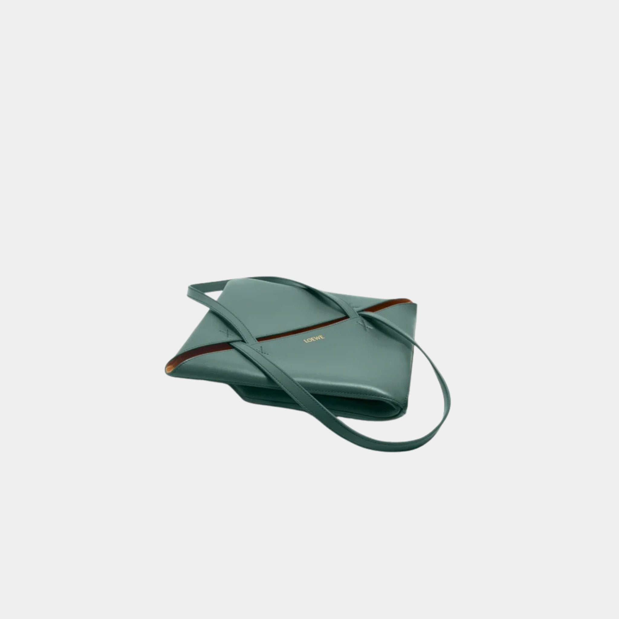 Loewe Medium Puzzle Fold Tote In Shiny Calfskin, Vetiver, Flat