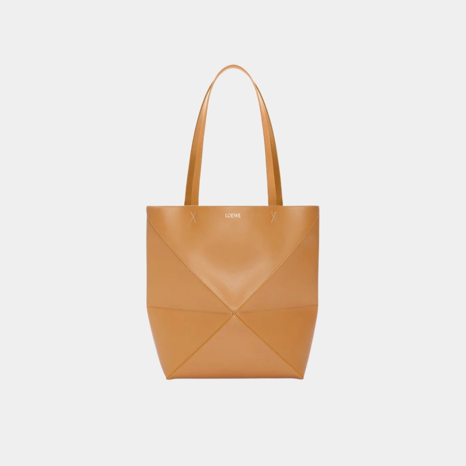 Loewe Medium Puzzle Fold Tote In Shiny Calfskin, Warm Desert, Front