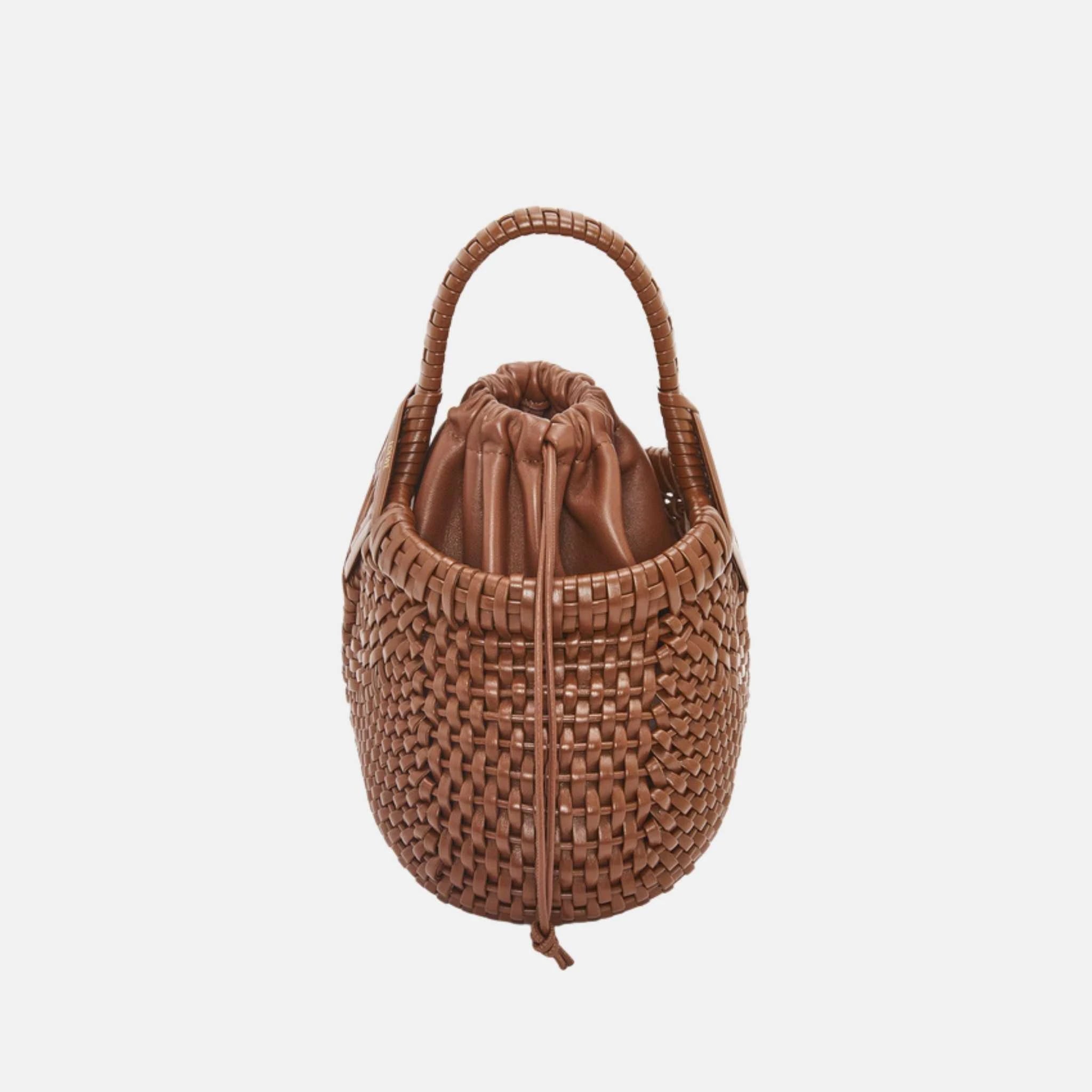 Loewe Mini Diamond Round Basket Bag in Calfskin, Tan, Side