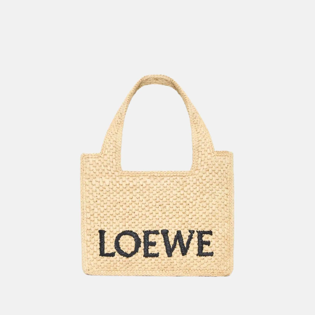 Loewe Mini Font Tote in Natural Raffia, Front