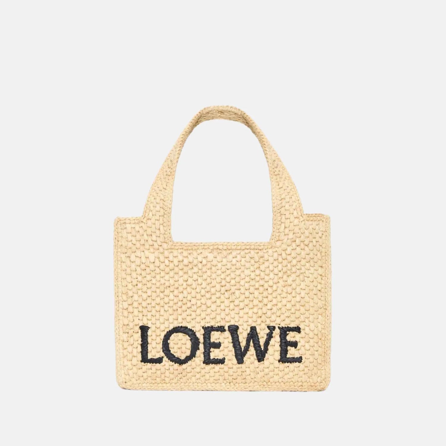 Loewe Mini Font Tote in Natural Raffia, Front
