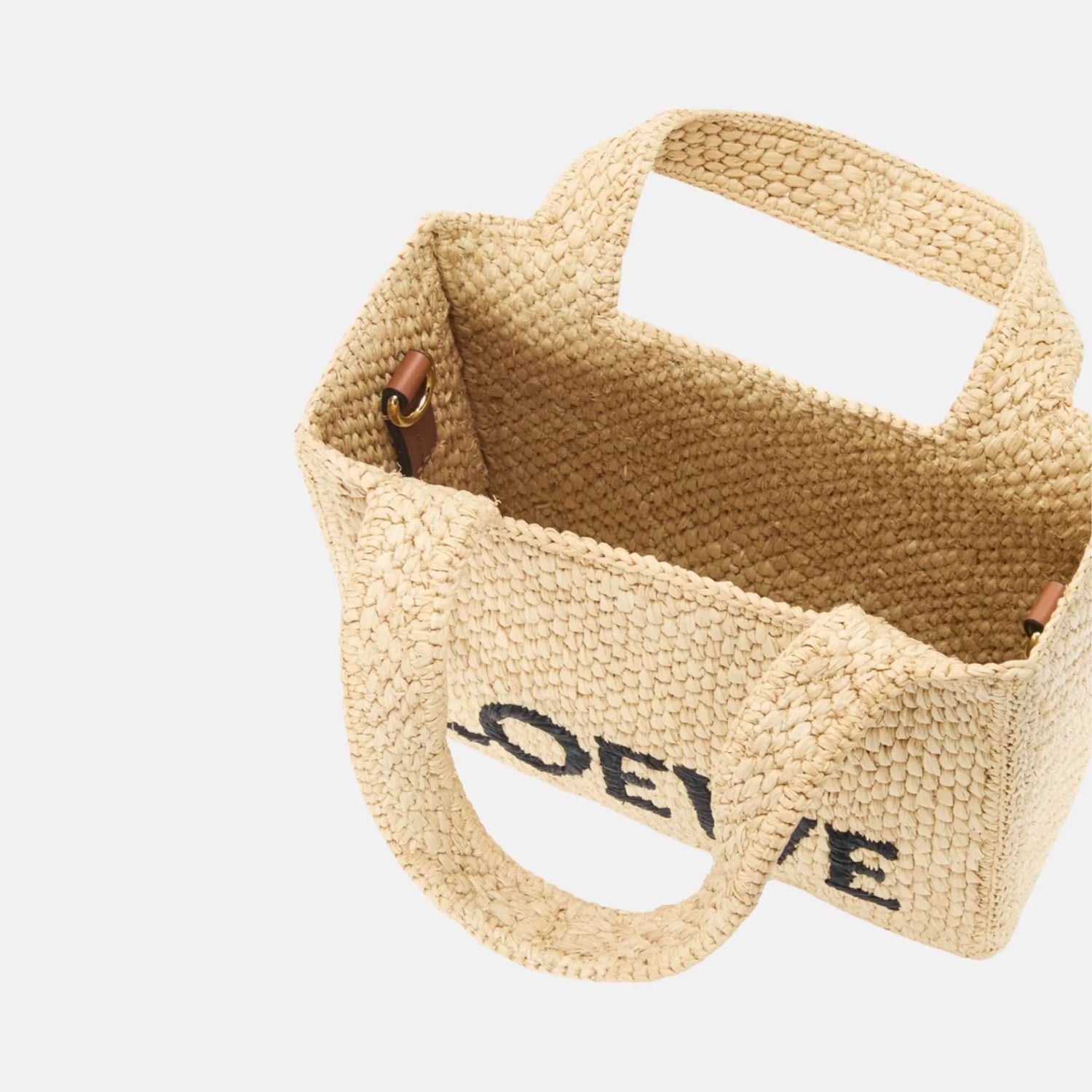 Loewe Mini Font Tote in Natural Raffia, Inside