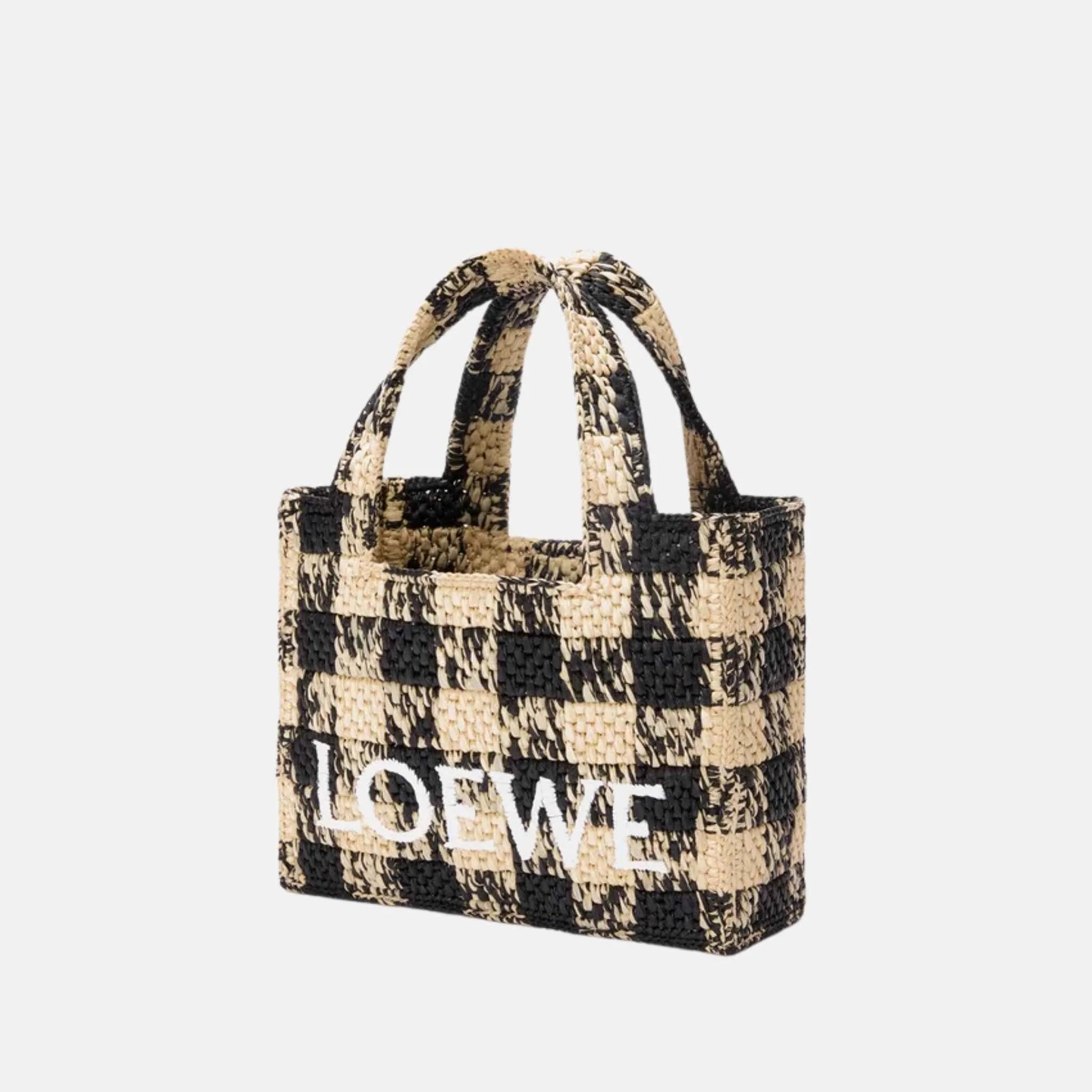 Loewe Mini Font Tote in Raffia, Full