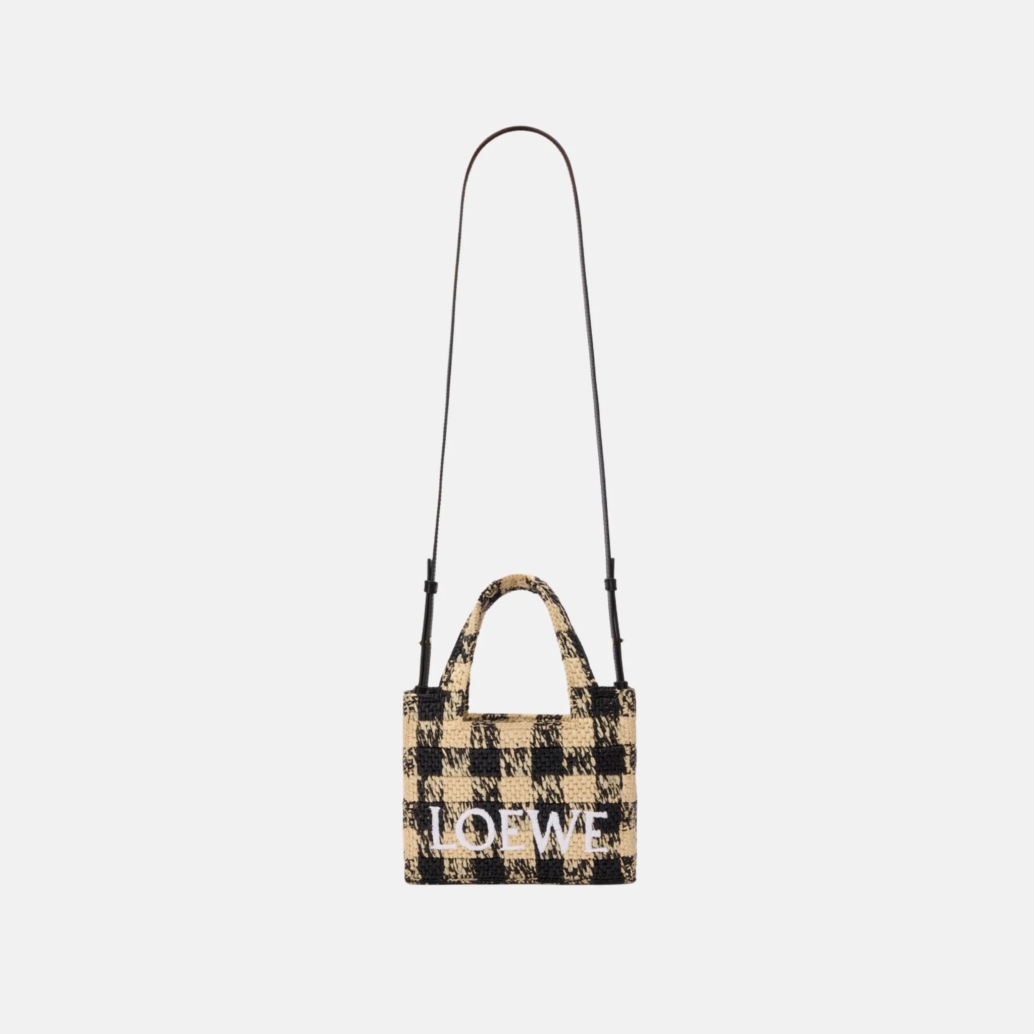 Loewe Mini Font Tote in Raffia, Full
