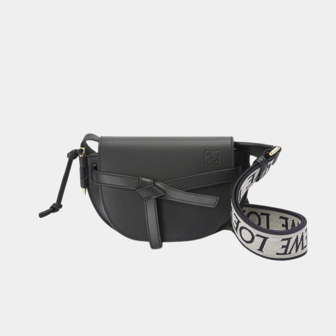 Loewe Mini Gate Dual Bag Soft Calf Leather and Jacquard, Black, Front