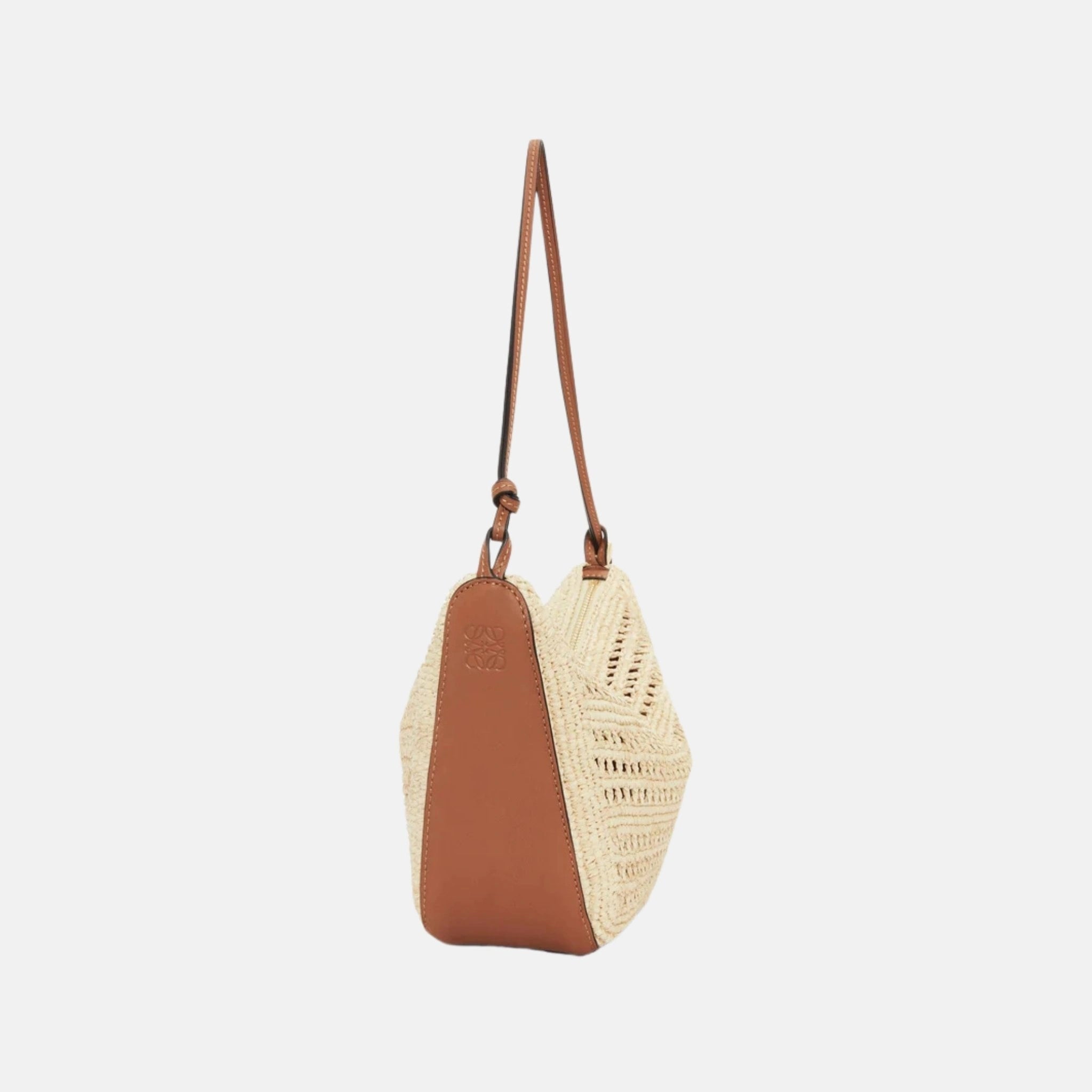 Loewe Mini Hammock Hobo in Raffia and Calfskin Tan Natural, Side