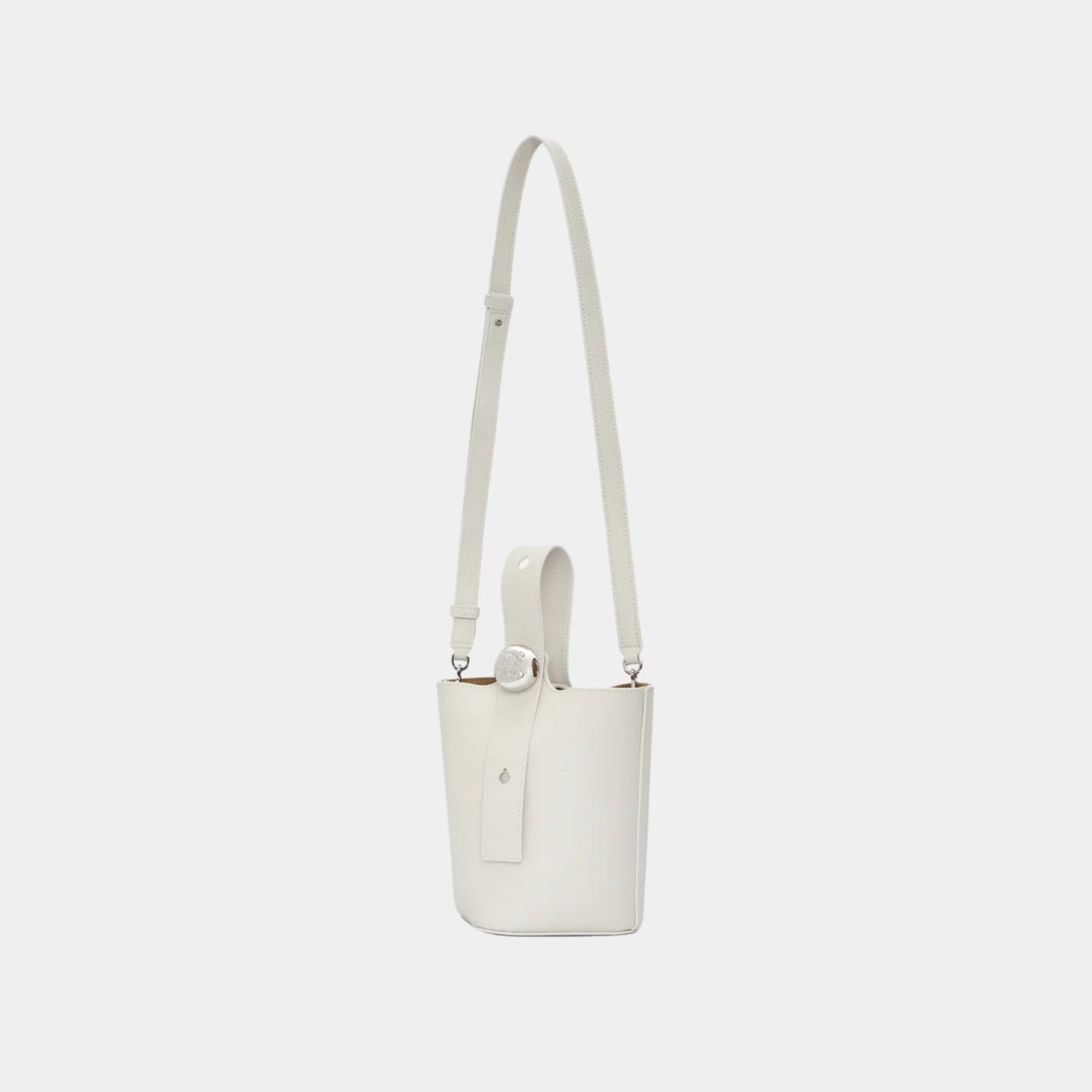 Loewe Mini Pebble Bucket Bag In Soft Grained Calfskin, Soft White, Strap