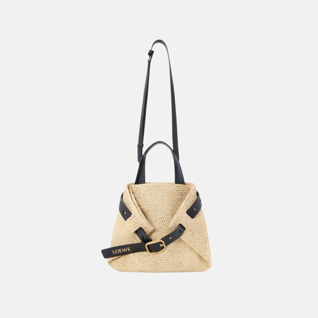 Loewe Mini Punch Hole Shopper in Raffia, Front