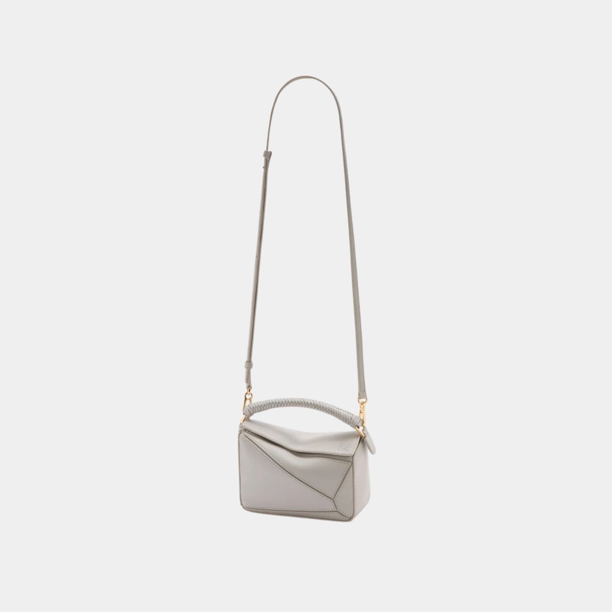 Loewe Mini Puzzle Bag In Smooth Calfskin, Shell Grey, Strap