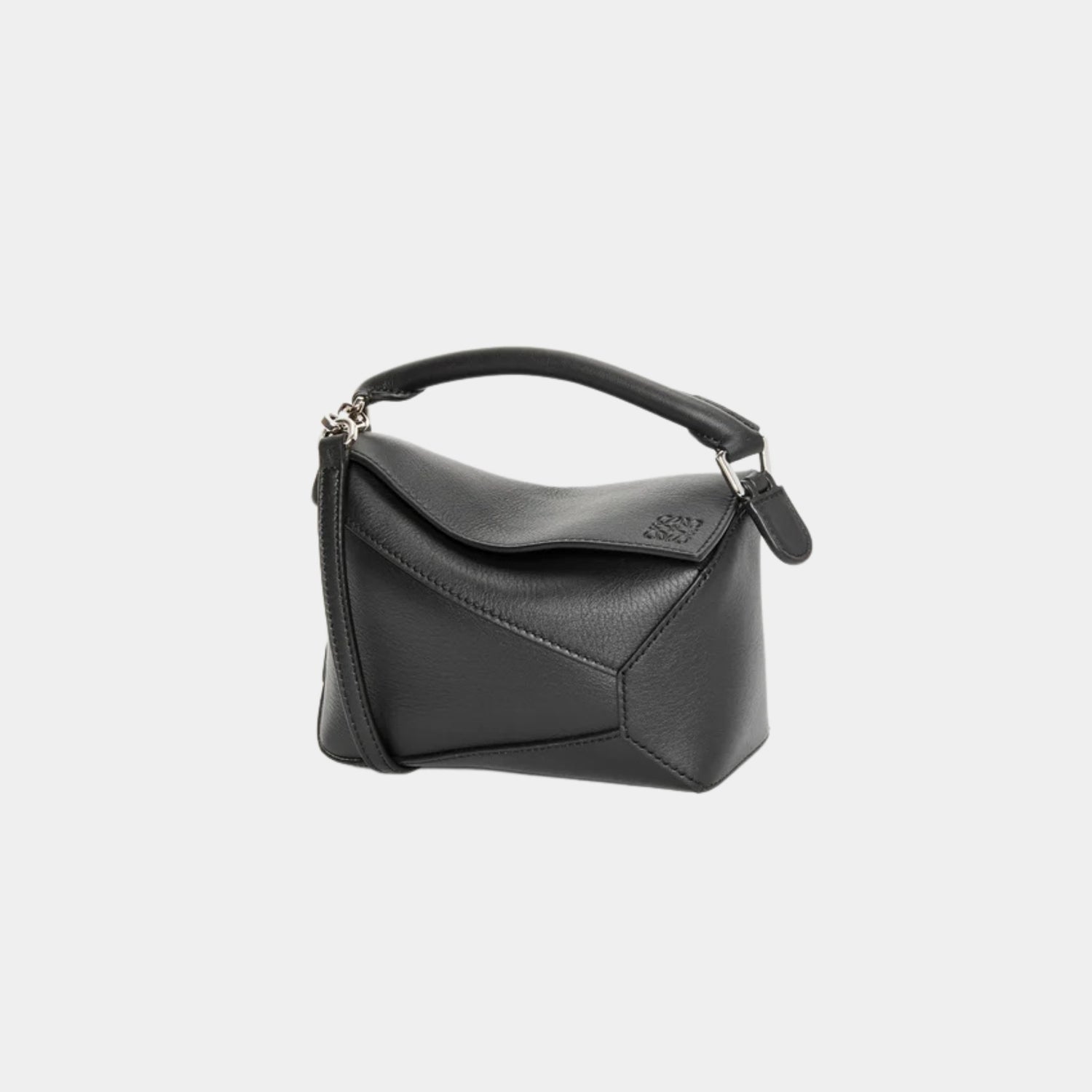 Loewe Mini Puzzle Edge Bag Classic Calf Leather, Black, Front