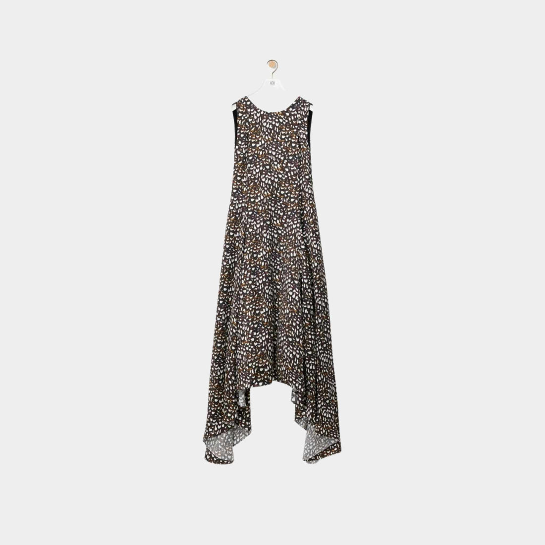 Loewe Open Back Dress in Viscose Pheasant Feather Print, Front