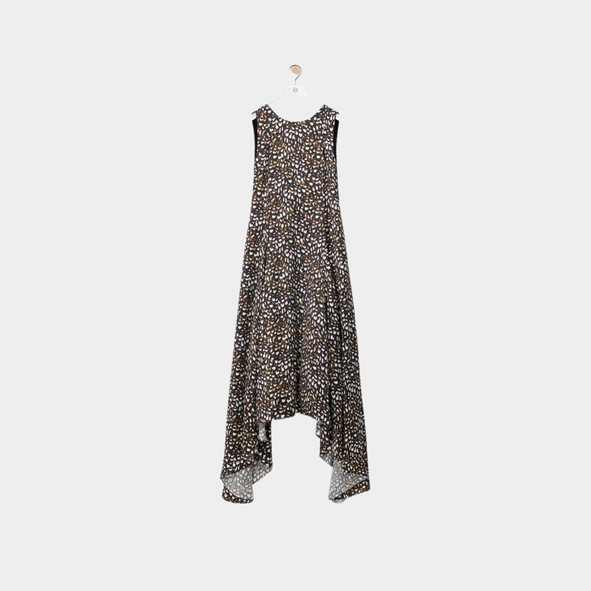 Loewe Open Back Dress in Viscose Pheasant Feather Print, Front