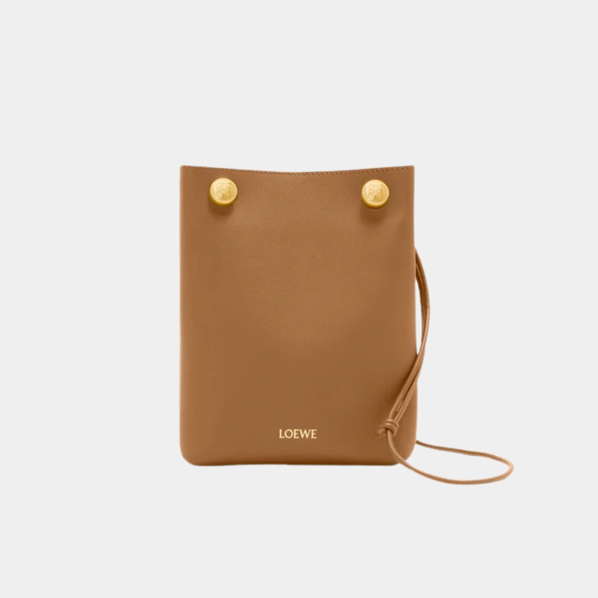 Loewe Pebble Pochette in Smooth Calfskin, Oak Wood, Front