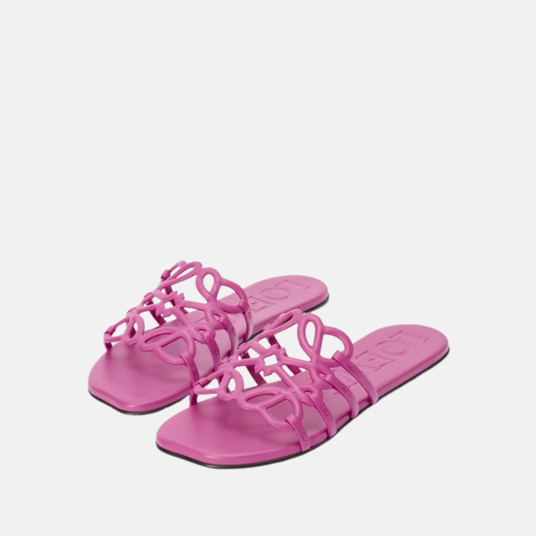 Loewe Petal Anagram Slide In Soft Calfskin, Fuchsia, Front