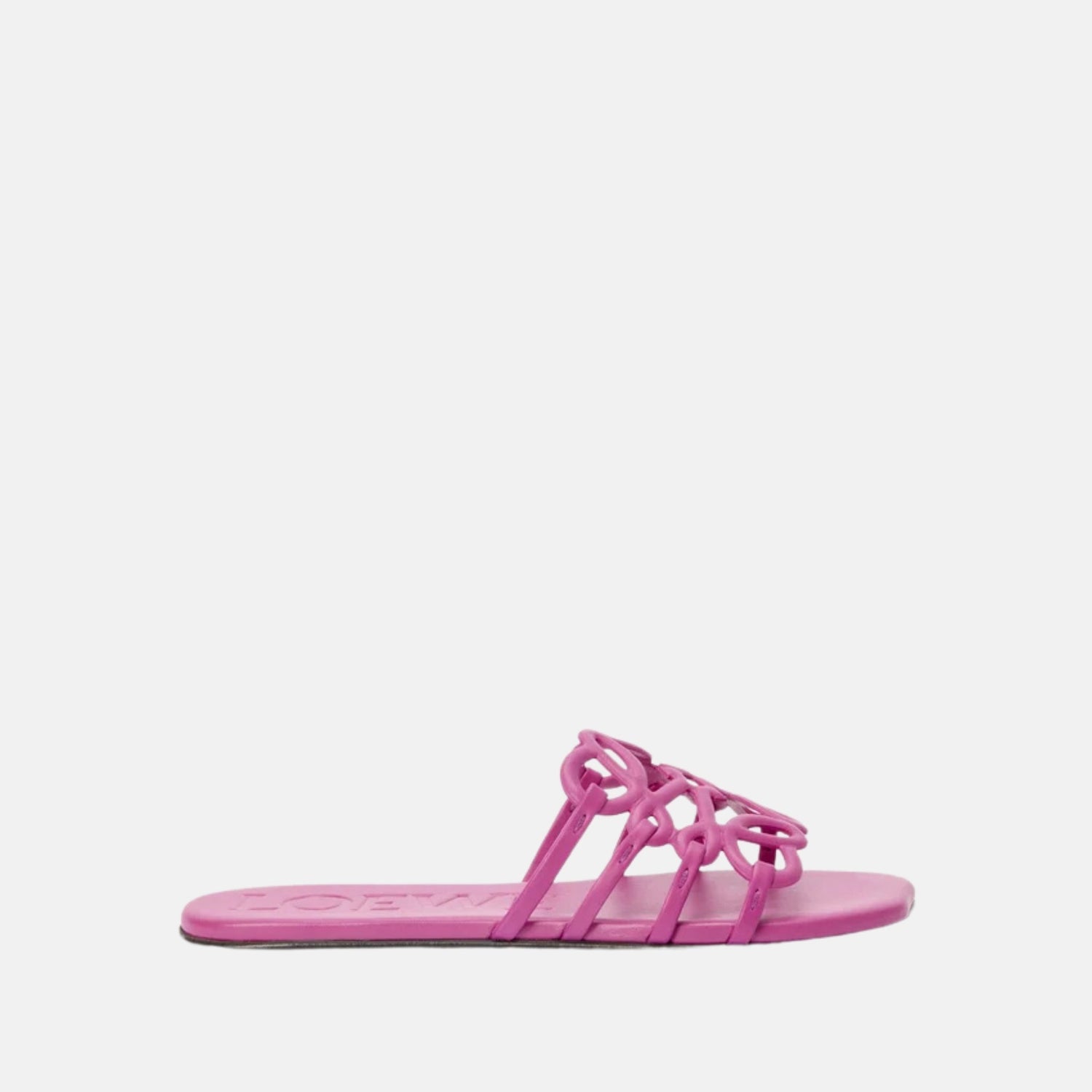 Loewe Petal Anagram Slide In Soft Calfskin, Fuchsia, Side