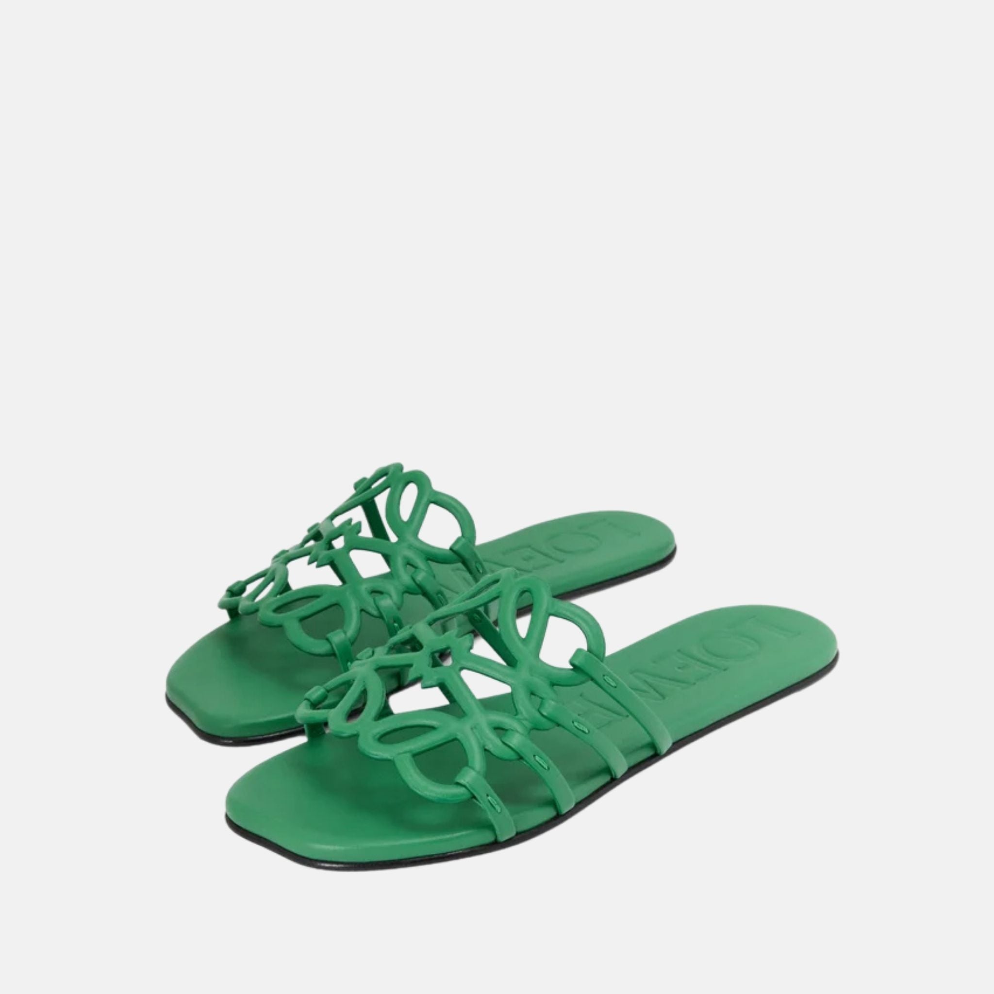 Loewe Petal Anagram Slide In Soft Calfskin, Green, Front