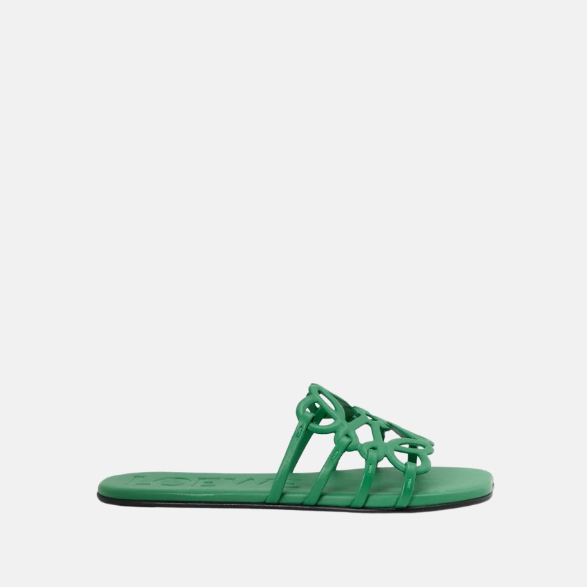 Loewe Petal Anagram Slide In Soft Calfskin, Green, Side