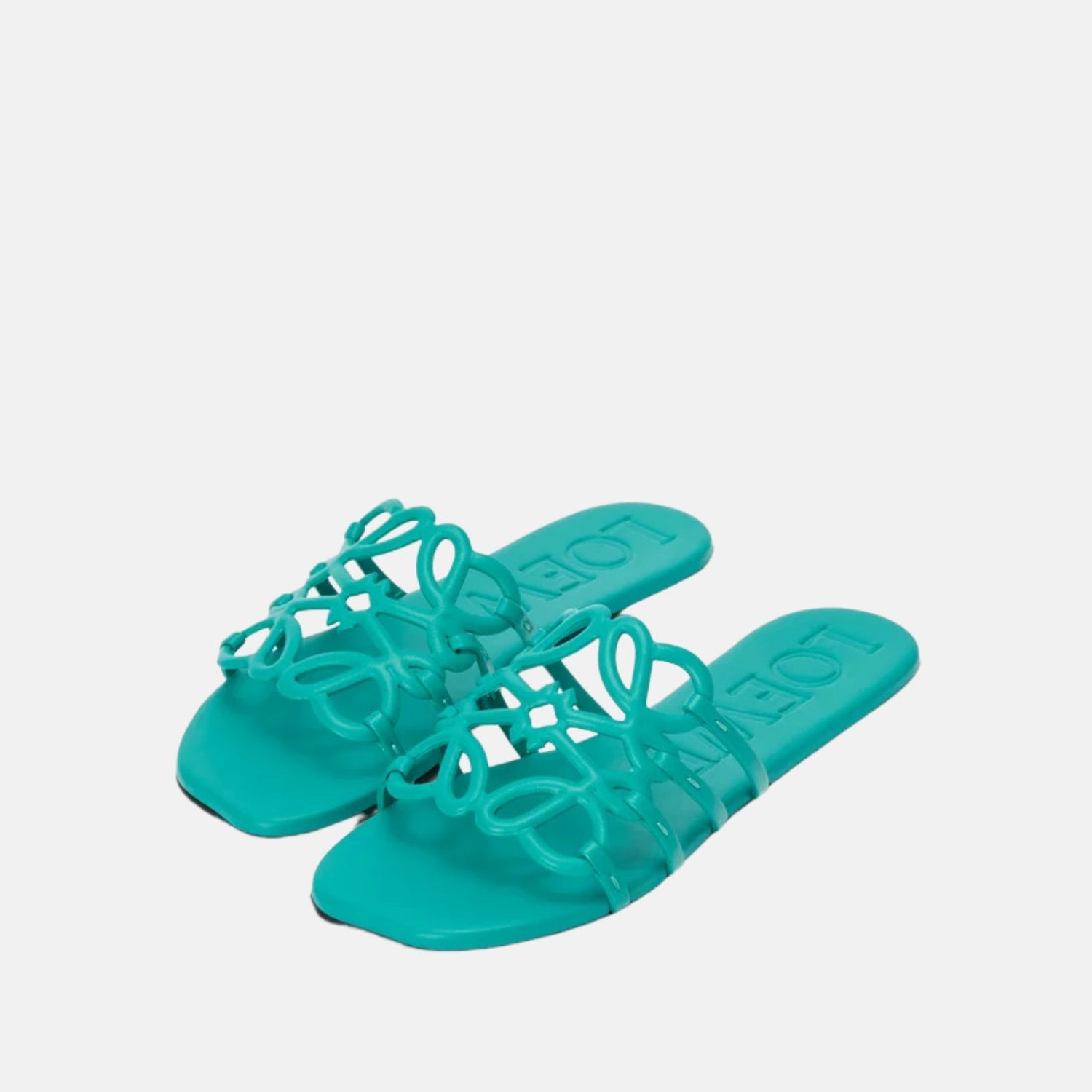 Loewe Petal Anagram Slide In Soft Calfskin, Turquoise, Front