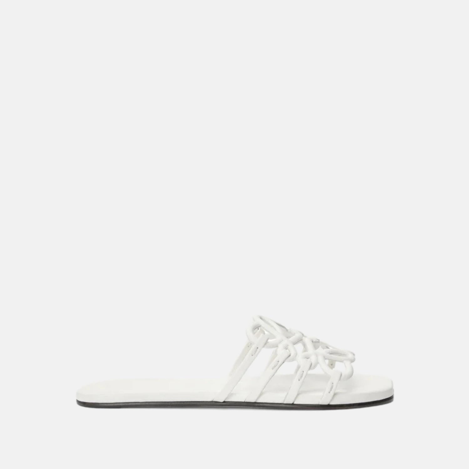 Loewe Petal Anagram Slide In Soft Calfskin, White, Side