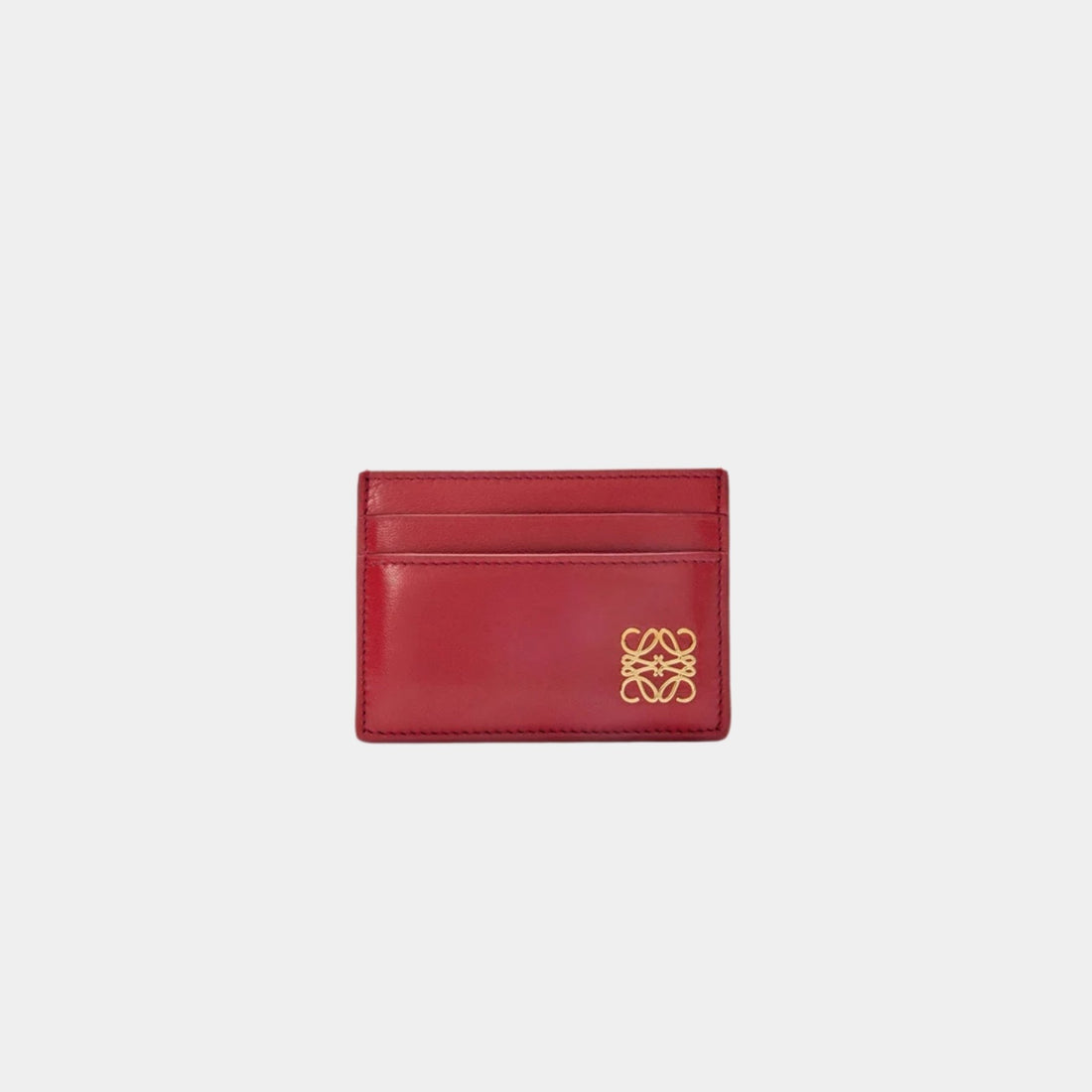 Loewe Puffer Anagram Plain Cardholder In Shiny Nappa Calfskin, Burnt Red, Front
