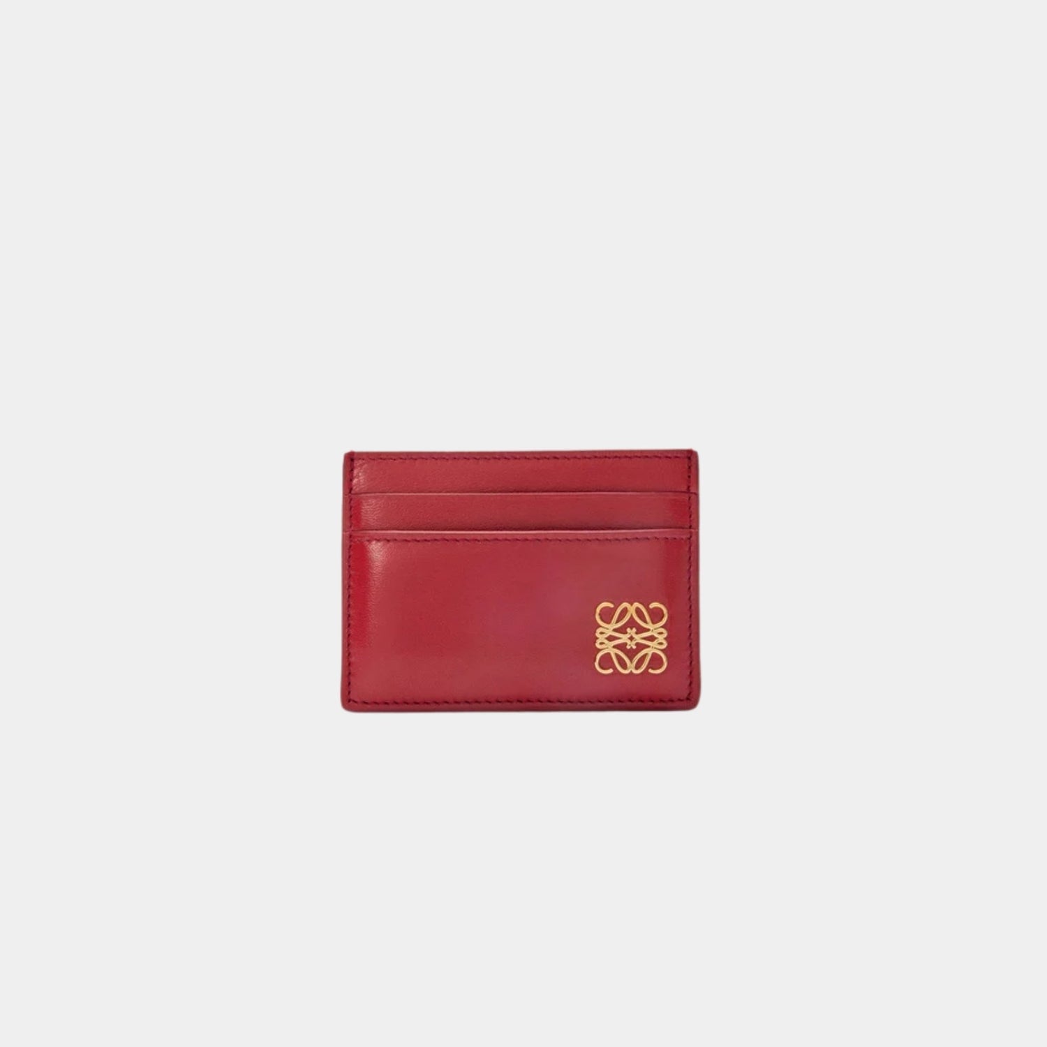 Loewe Puffer Anagram Plain Cardholder In Shiny Nappa Calfskin, Burnt Red, Front