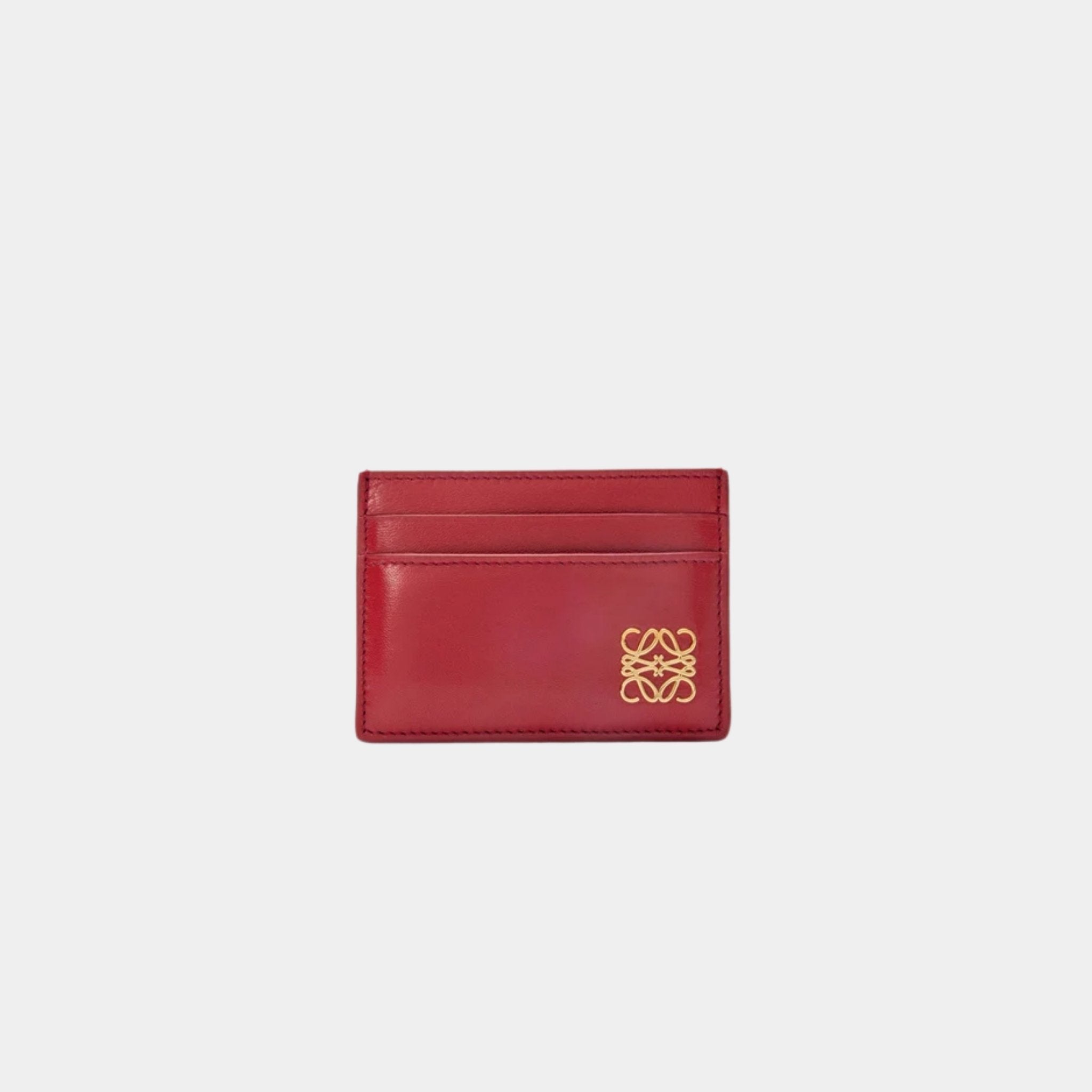 Loewe Puffer Anagram Plain Cardholder In Shiny Nappa Calfskin, Burnt Red, Front