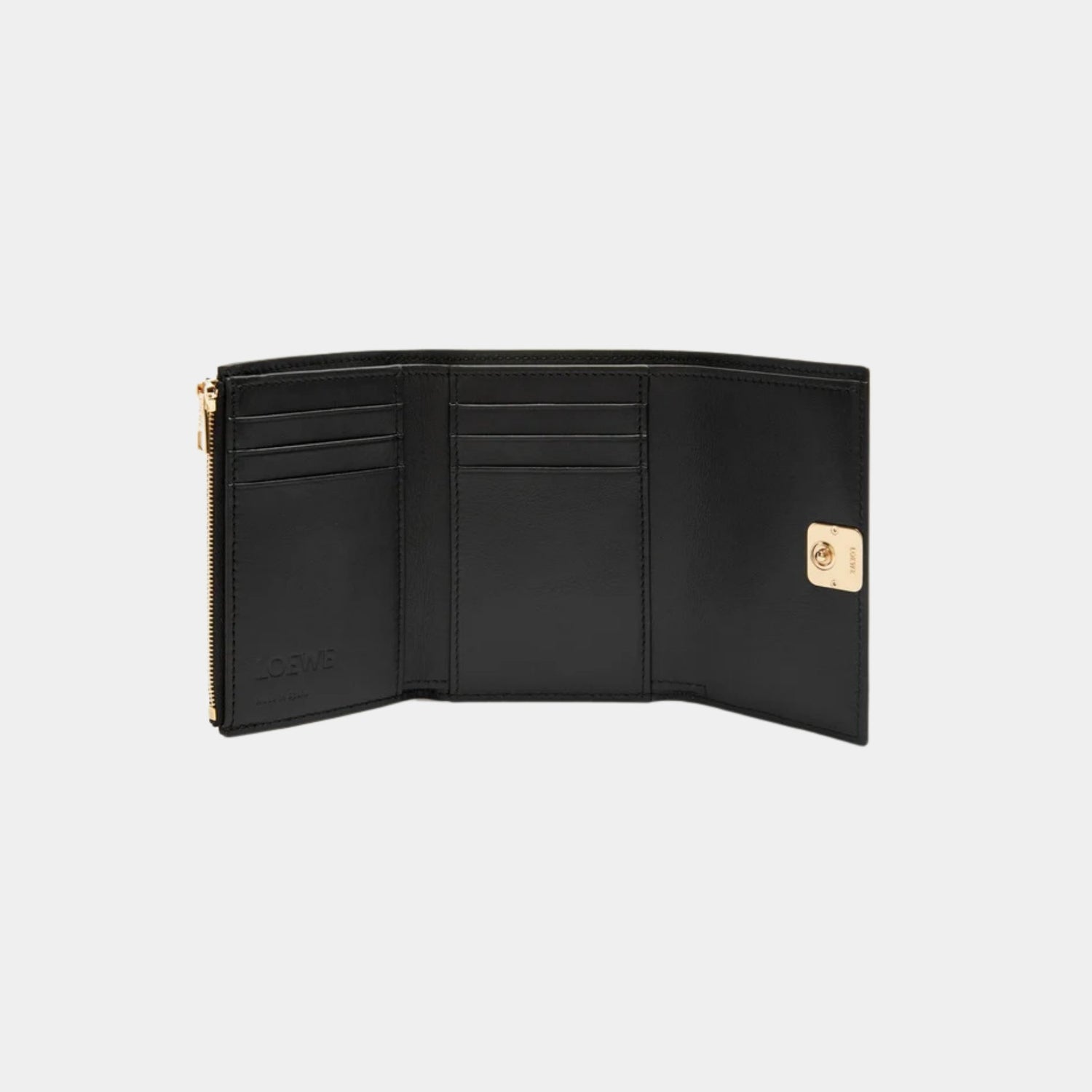 Loewe Puffer Anagram Small Vertical Wallet In Shiny Nappa Calfskin, Black, Open