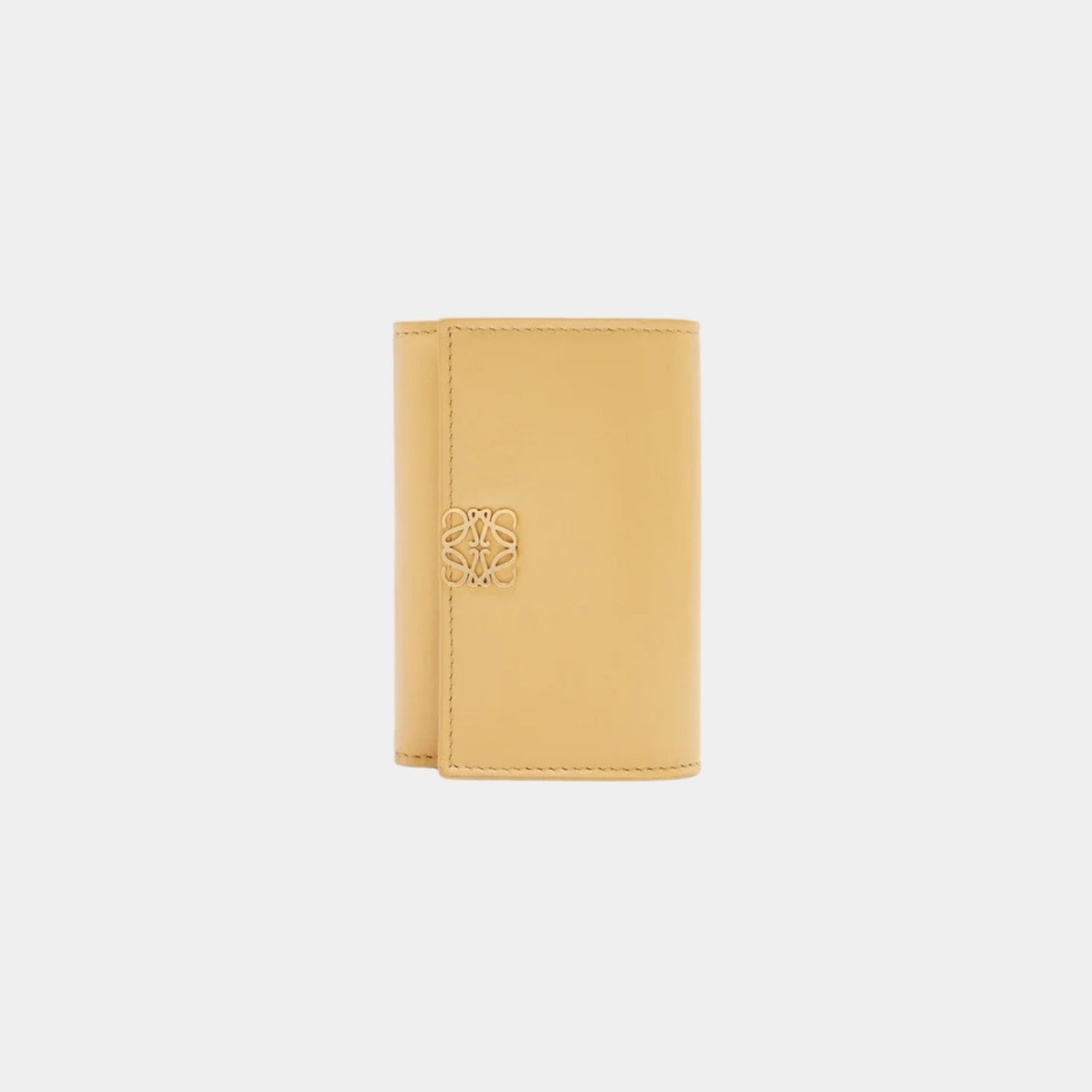Loewe Puffer Anagram Small Vertical Wallet In Shiny Nappa Calfskin, Dark Butter, Front
