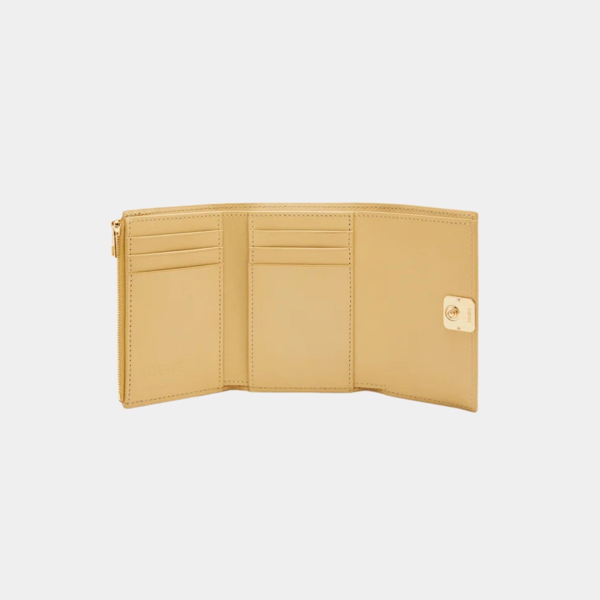 Loewe Puffer Anagram Small Vertical Wallet In Shiny Nappa Calfskin, Dark Butter, Open