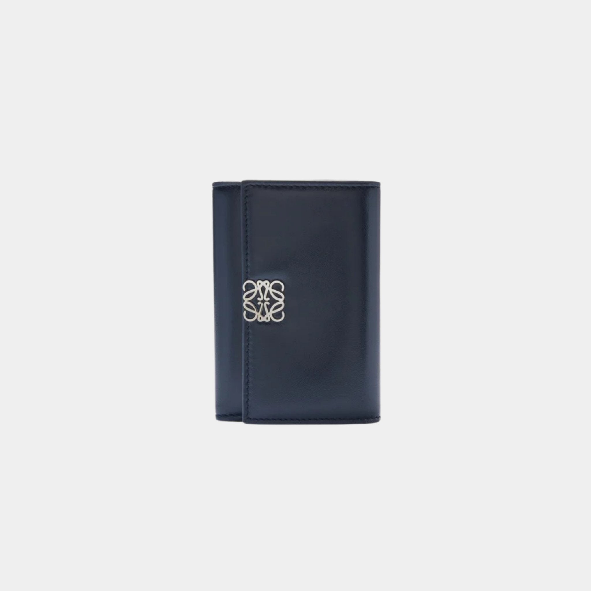 Loewe Puffer Anagram Small Vertical Wallet In Shiny Nappa Calfskin, Deep Navy, Front