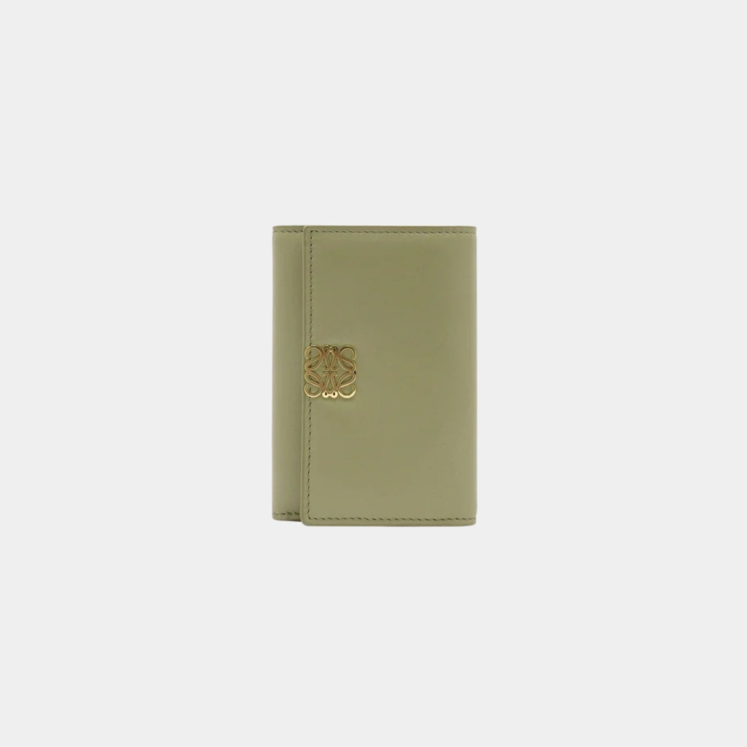Loewe Puffer Anagram Small Vertical Wallet In Shiny Nappa Calfskin, Eucalyptus Green, Front