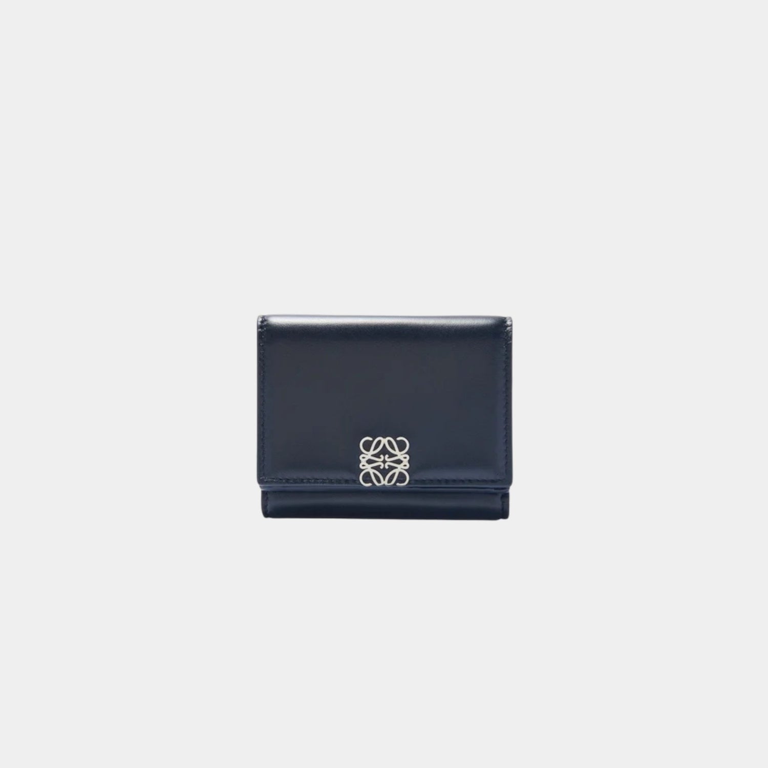 Loewe Puffer Anagram Trifold Wallet In Shiny Nappa Calfskin, Abyss Blue, Front