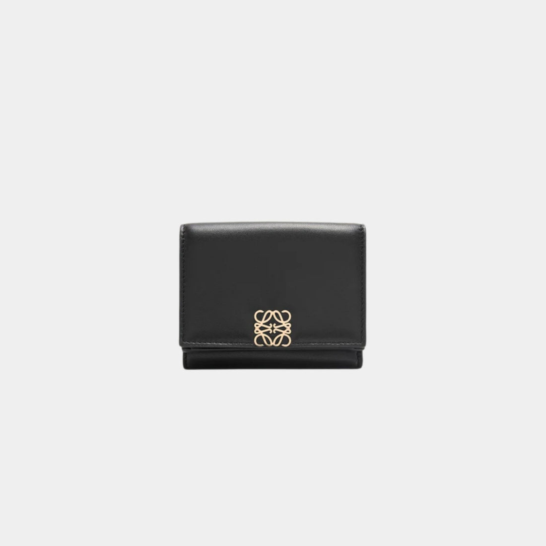 Loewe Puffer Anagram Trifold Wallet In Shiny Nappa Calfskin, Black, Front