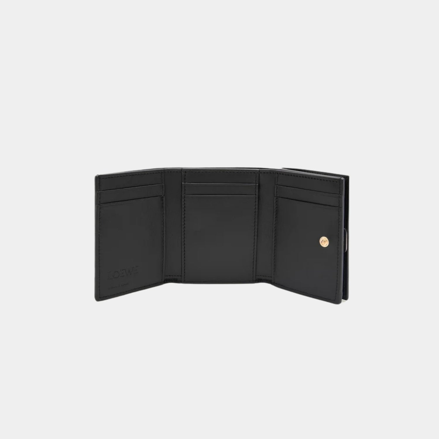 Loewe Puffer Anagram Trifold Wallet In Shiny Nappa Calfskin, Black, Open