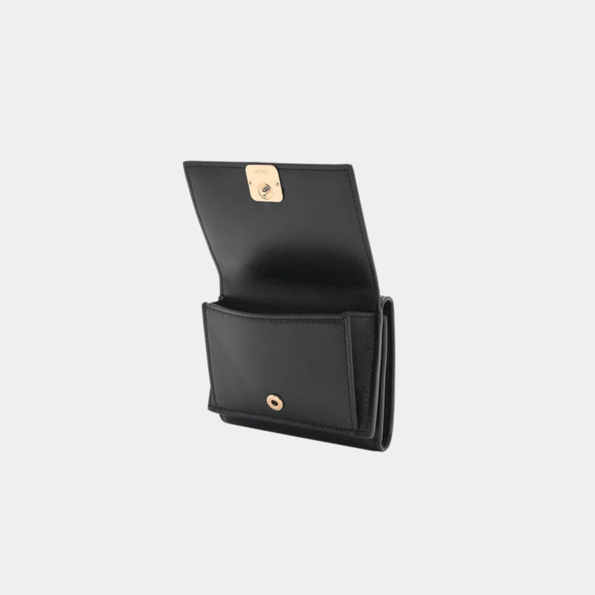 Loewe Puffer Anagram Trifold Wallet In Shiny Nappa Calfskin, Black, Pouch