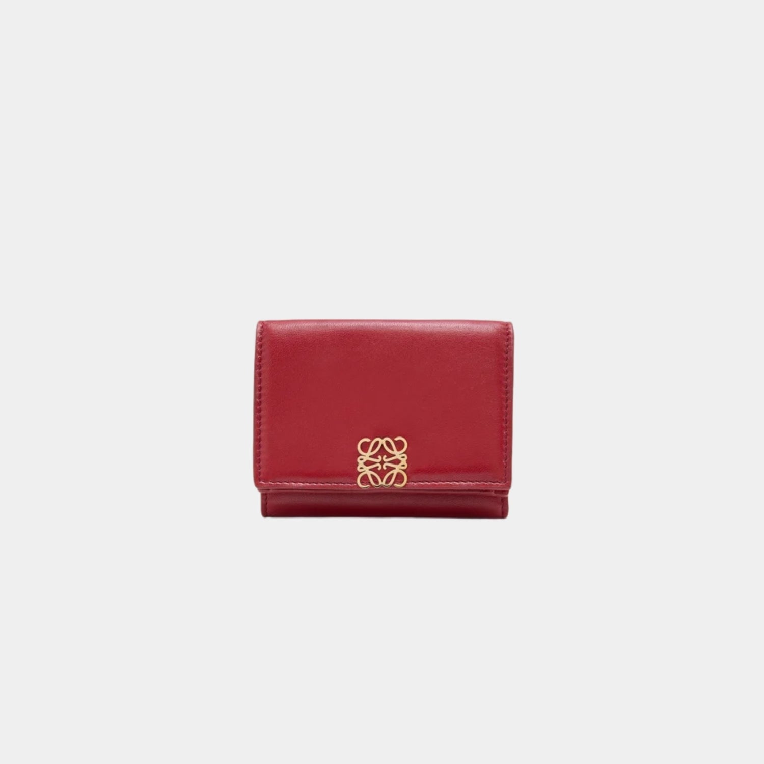 Loewe Puffer Anagram Trifold Wallet In Shiny Nappa Calfskin, Burnt Red, Front