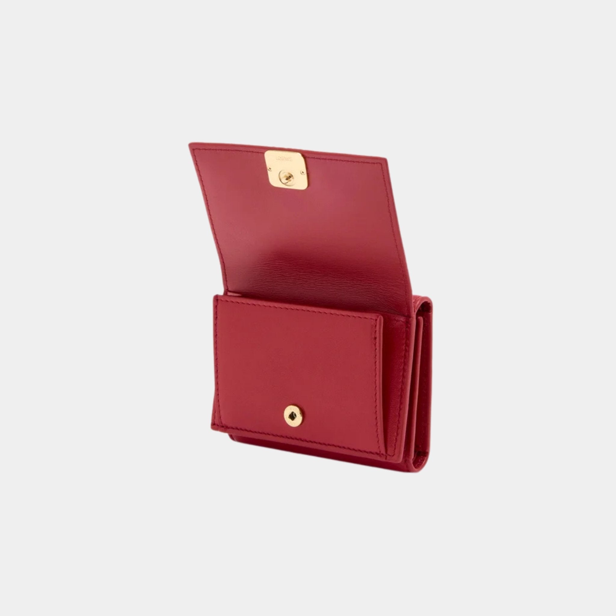 Loewe Puffer Anagram Trifold Wallet In Shiny Nappa Calfskin, Burnt Red, Pouch
